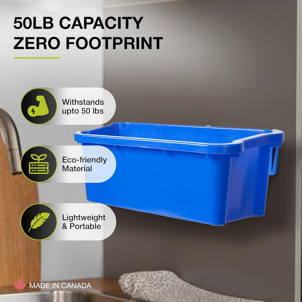 Recycle Bin Wall Mount (2 Pack) – Heavy-Duty Garage Organizer & Trash Can Holder, Space-Saving Blue Bin Hanger for