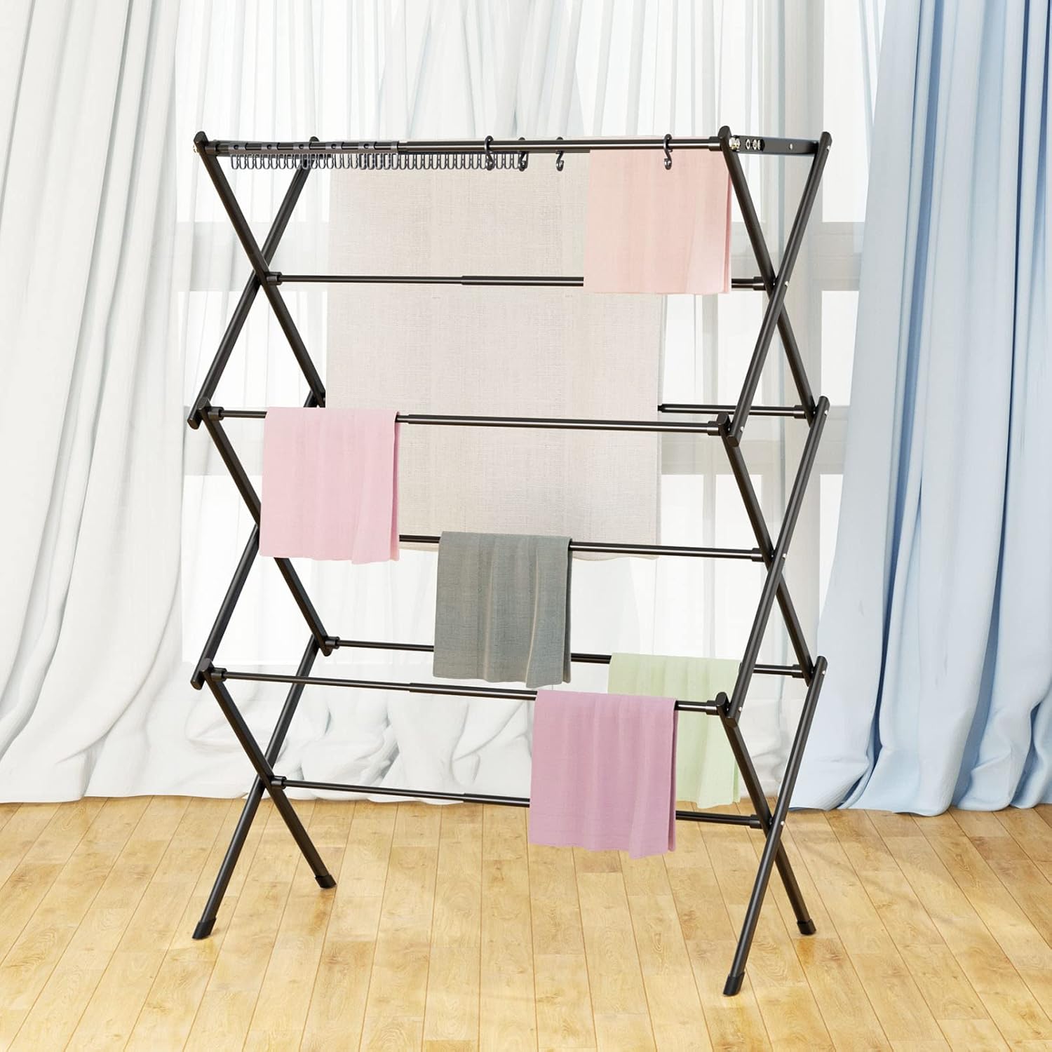 Clothes Drying Rack Foldable Drying Rack Clothing Black-1pack | for Laundry - 40" x 28.8" x 14.2", Space Saving
