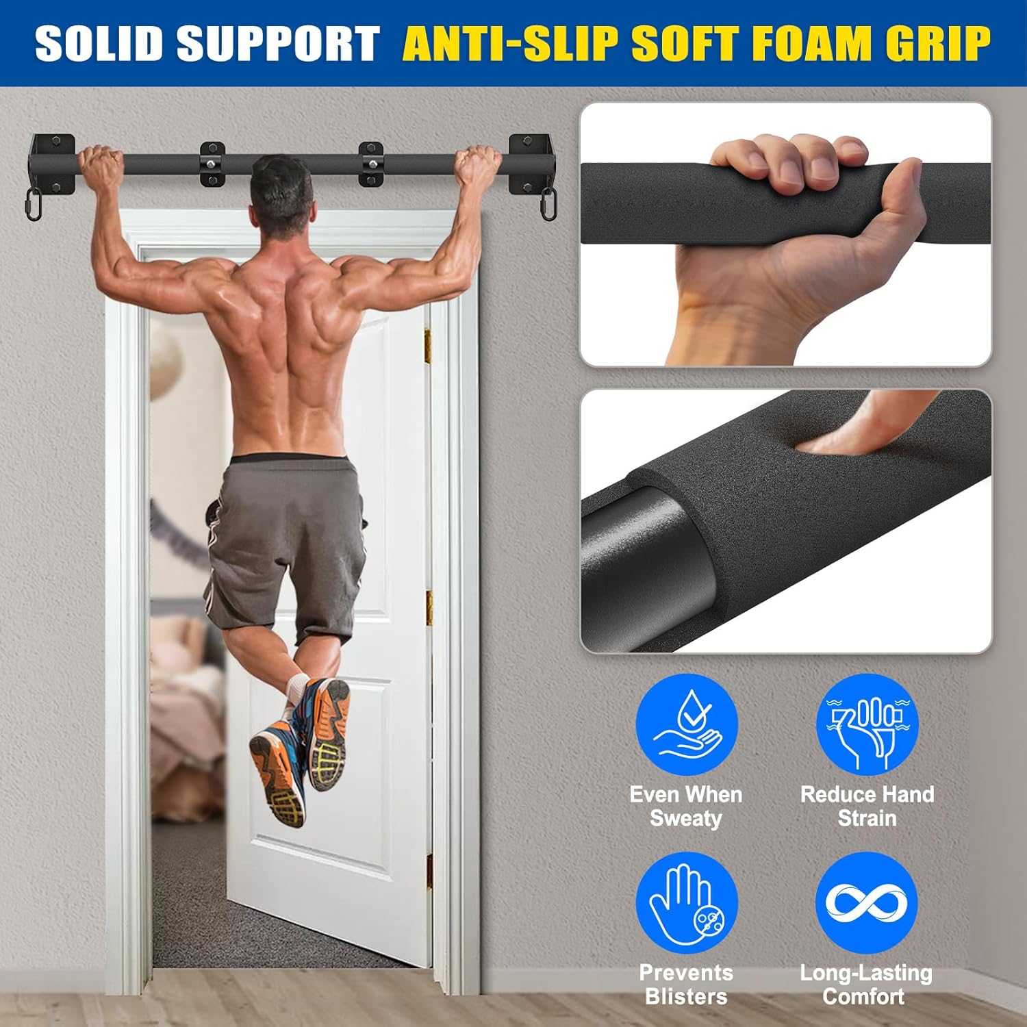 Wall Mounted Pull Up Bar - Heavy Duty 500 LB Capacity Doorway Chin Up Bar for Home Gym, Sturdy Steel Construction