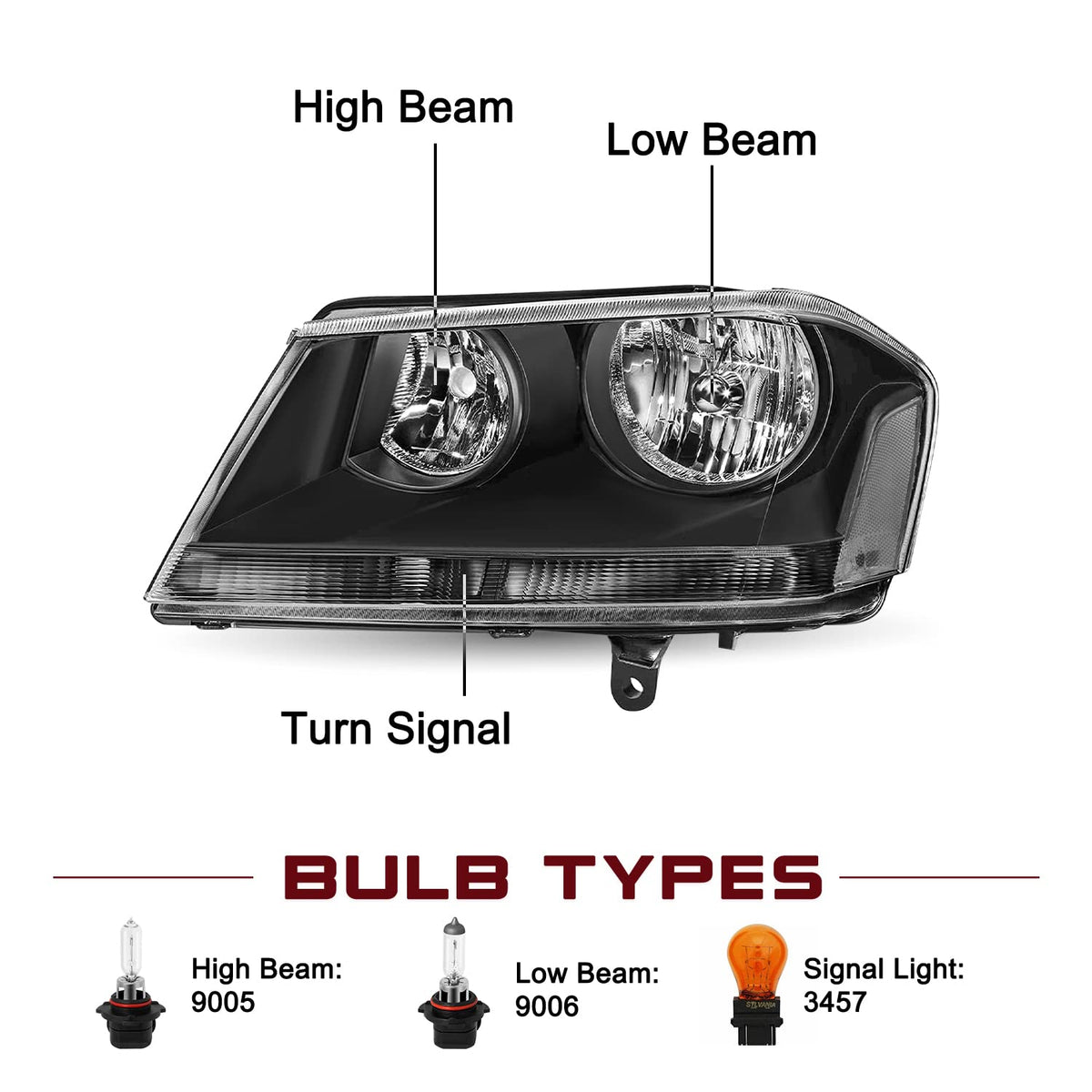 Halogen Headlight Assembly for 2008-2014 Dodge Avenger