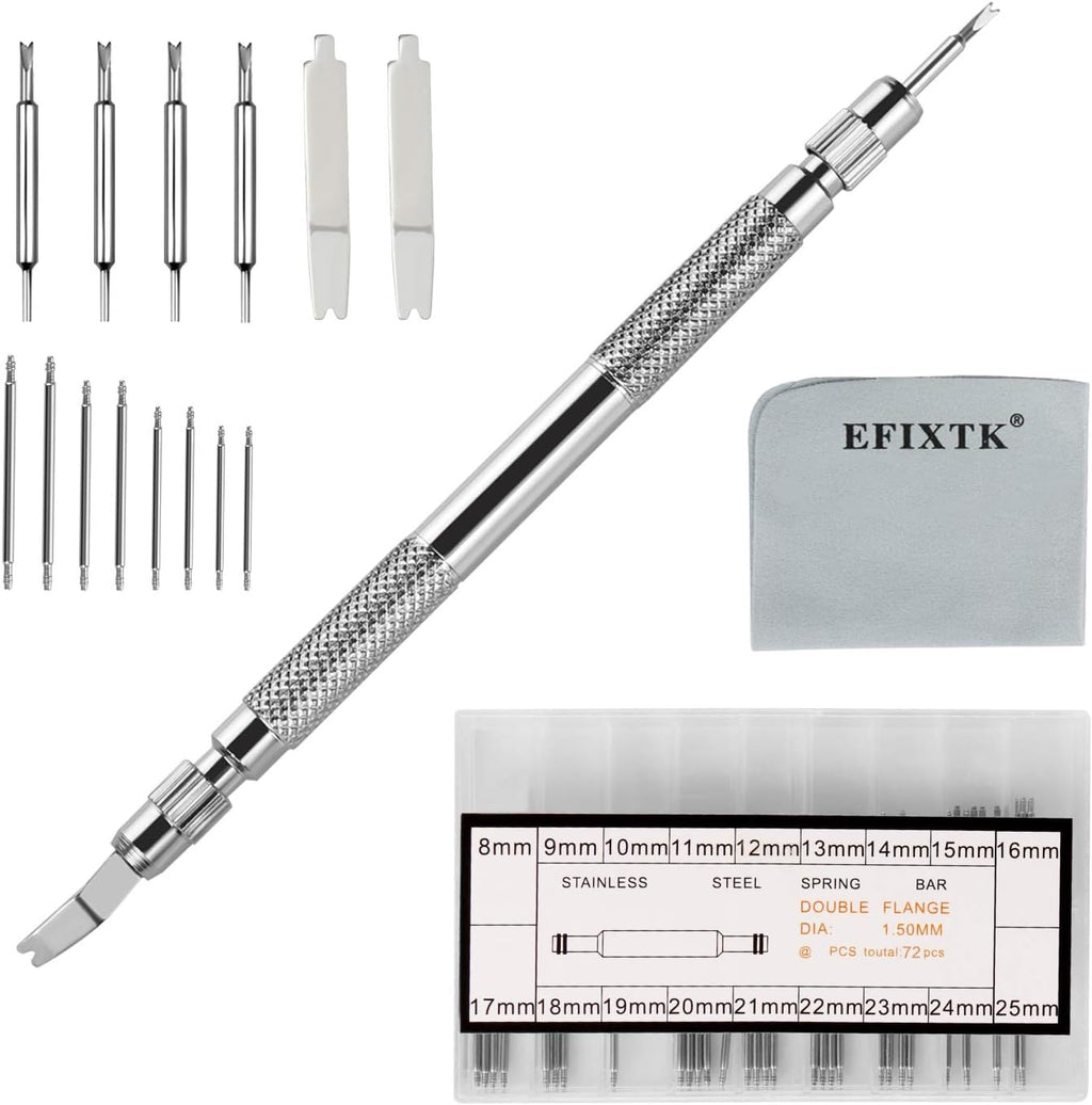 EFIXTK Spring Bar Tool Set with Extra 6 Tips Pins for Watch Wrist Bands Strap Removal Repair Fix Kit,72PCS Extra