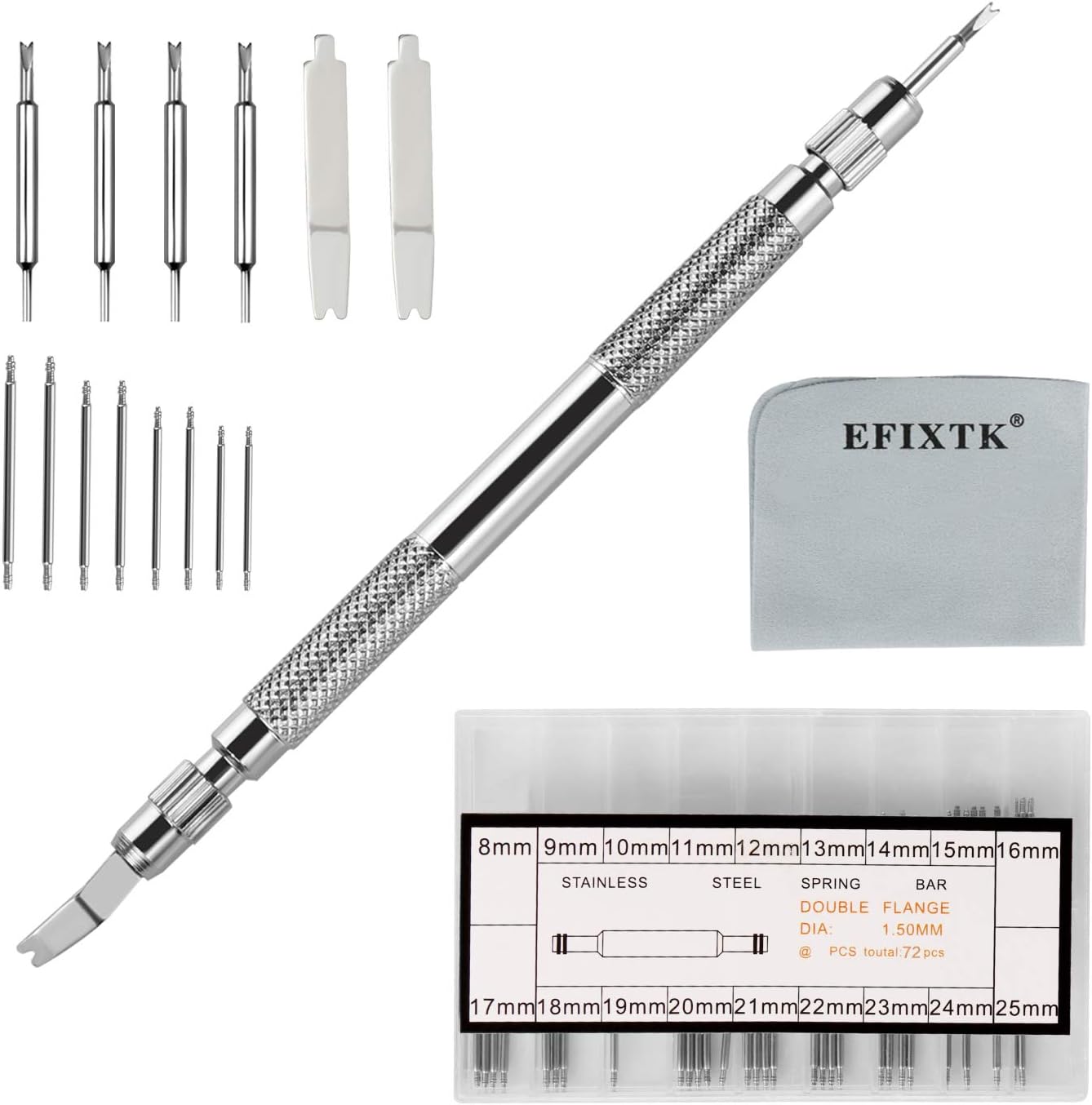 EFIXTK Spring Bar Tool Set with Extra 6 Tips Pins for Watch Wrist Bands Strap Removal Repair Fix Kit,72PCS Extra