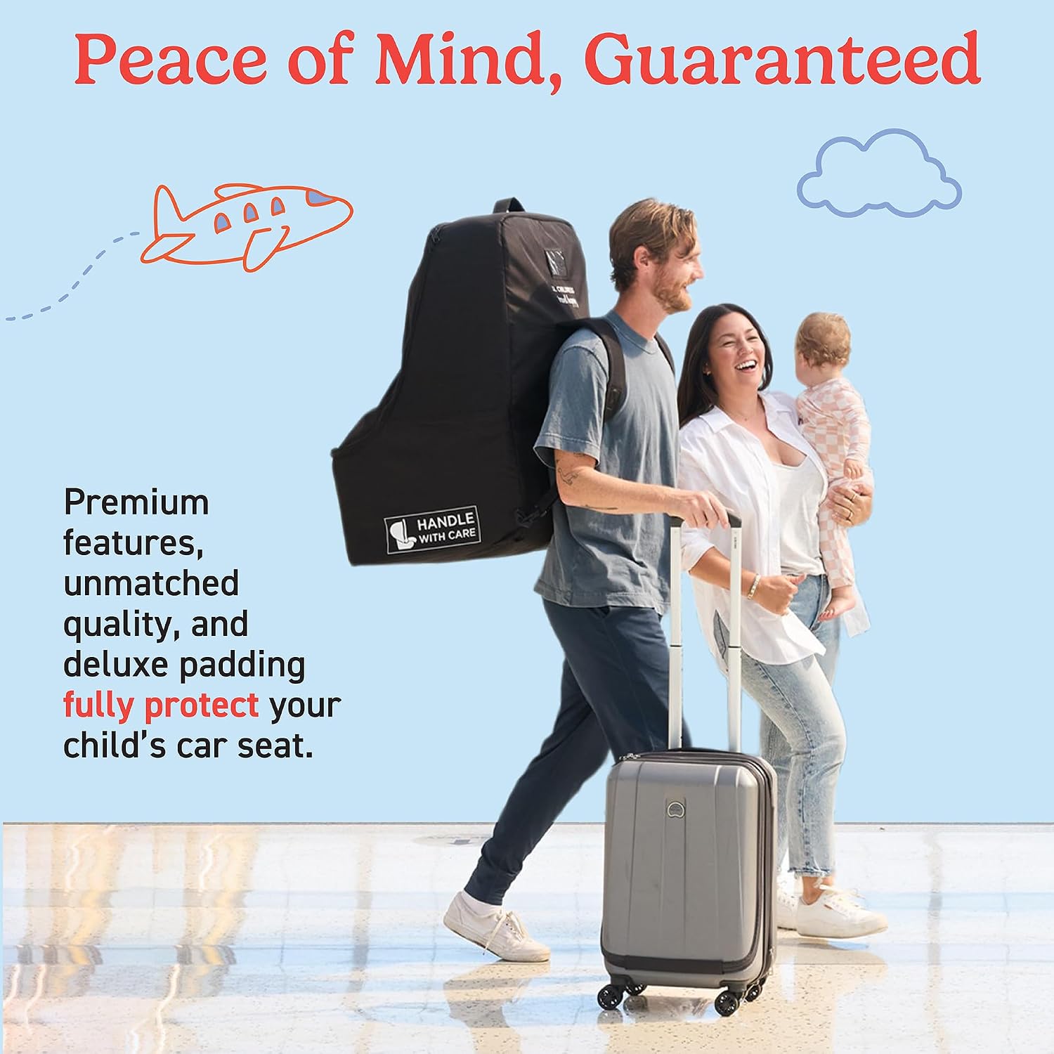 Padded Backpack Car Seat Bag - Car Seat Travel Bag for Airplane, Fits Most Baby & Infant Carriers & Bootsters