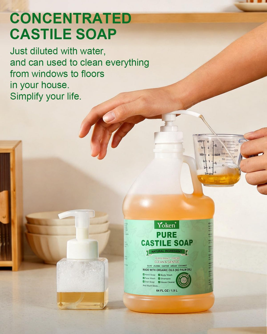EWG Peppermint Castile Soap 64oz, Multi-Use Liquid Soap Cleanser