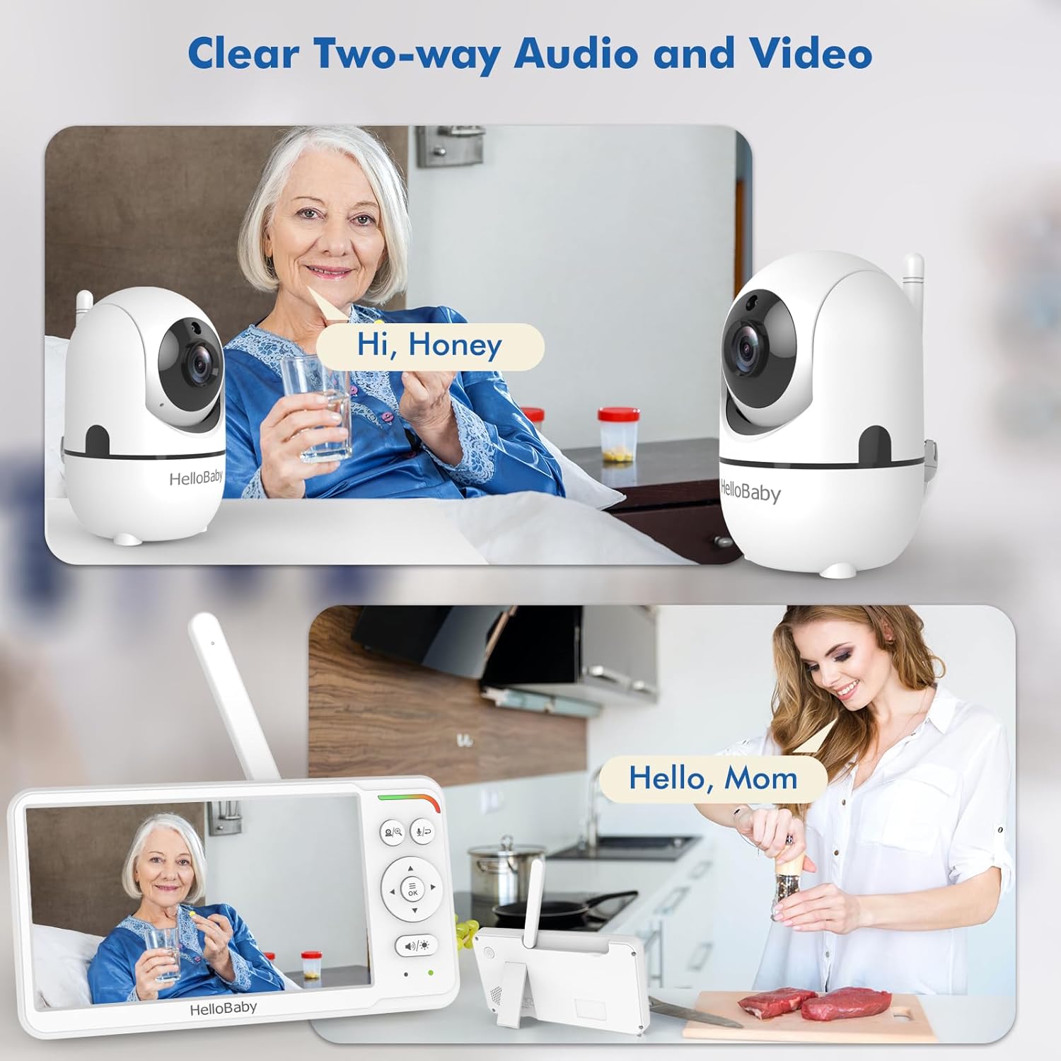 Baby Monitor with 2 Cameras, World First 6" IPS Split Screen, Double Cams No WiFi, 30H Battery, 1000ft Range, 2-Way