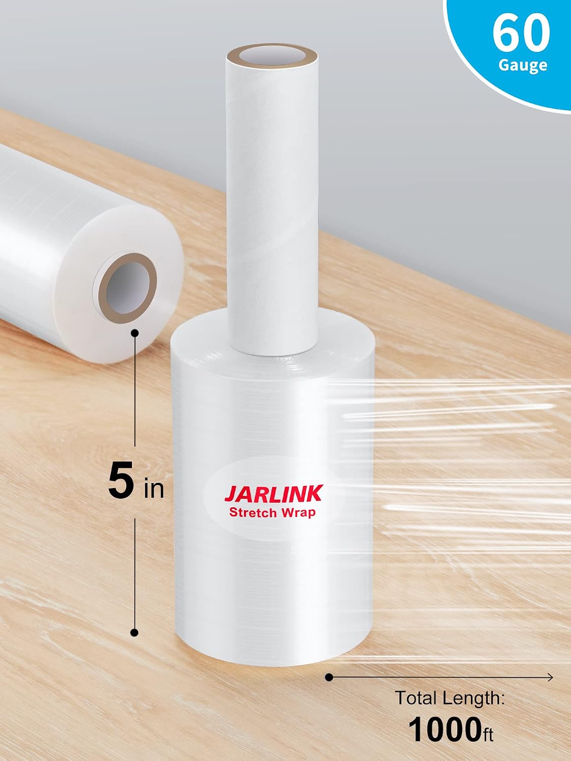 5" x 1000' Stretch Film, Pallet Shrink Wrap W/Handles, 4 Pack | Heavy-duty Self-adhering Plastic Shrink Wrap, 60