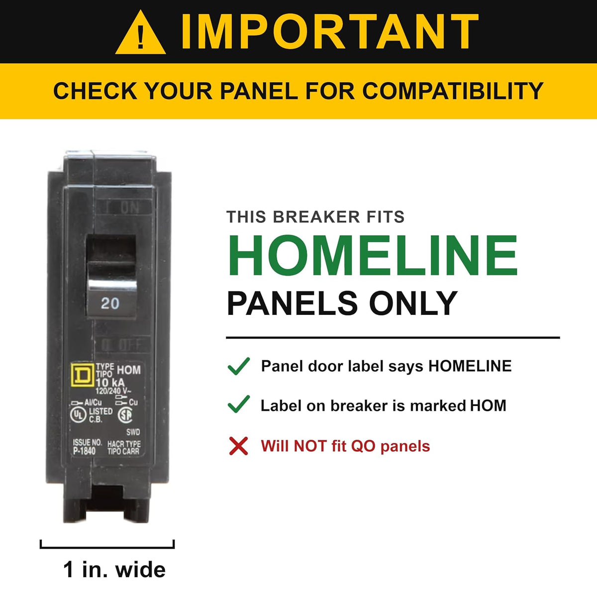 Genuine Square D HOM115 15 Amp Single Pole Circuit Breaker Kit