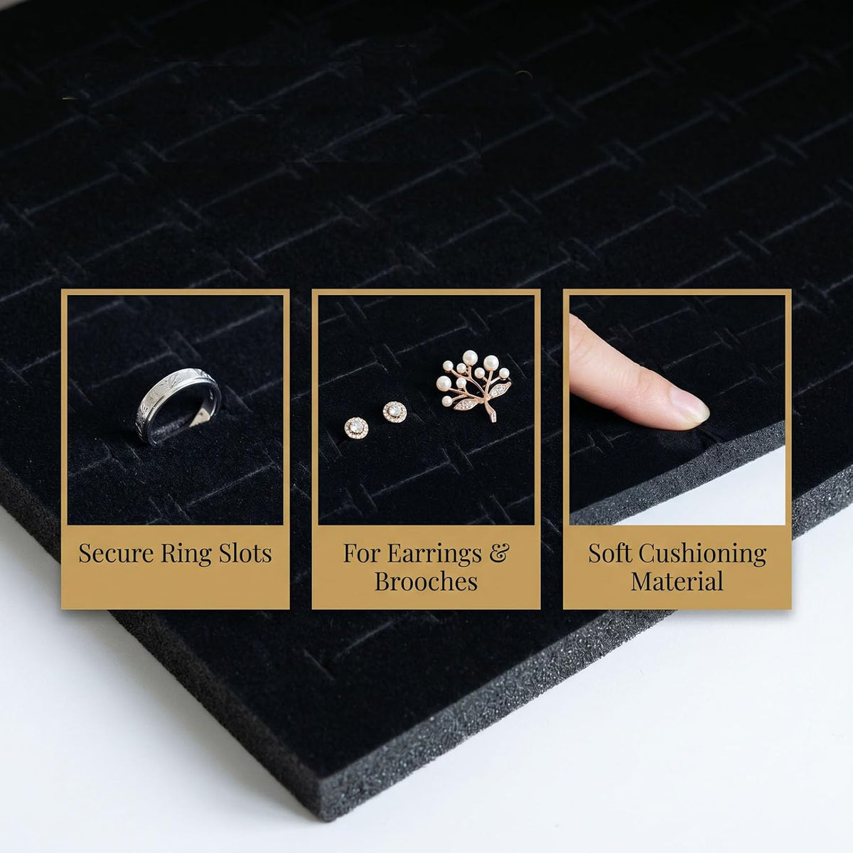 Black Velvet Jewelry Box Inserts,Ring Holder Display Foam Pad,3 Pack