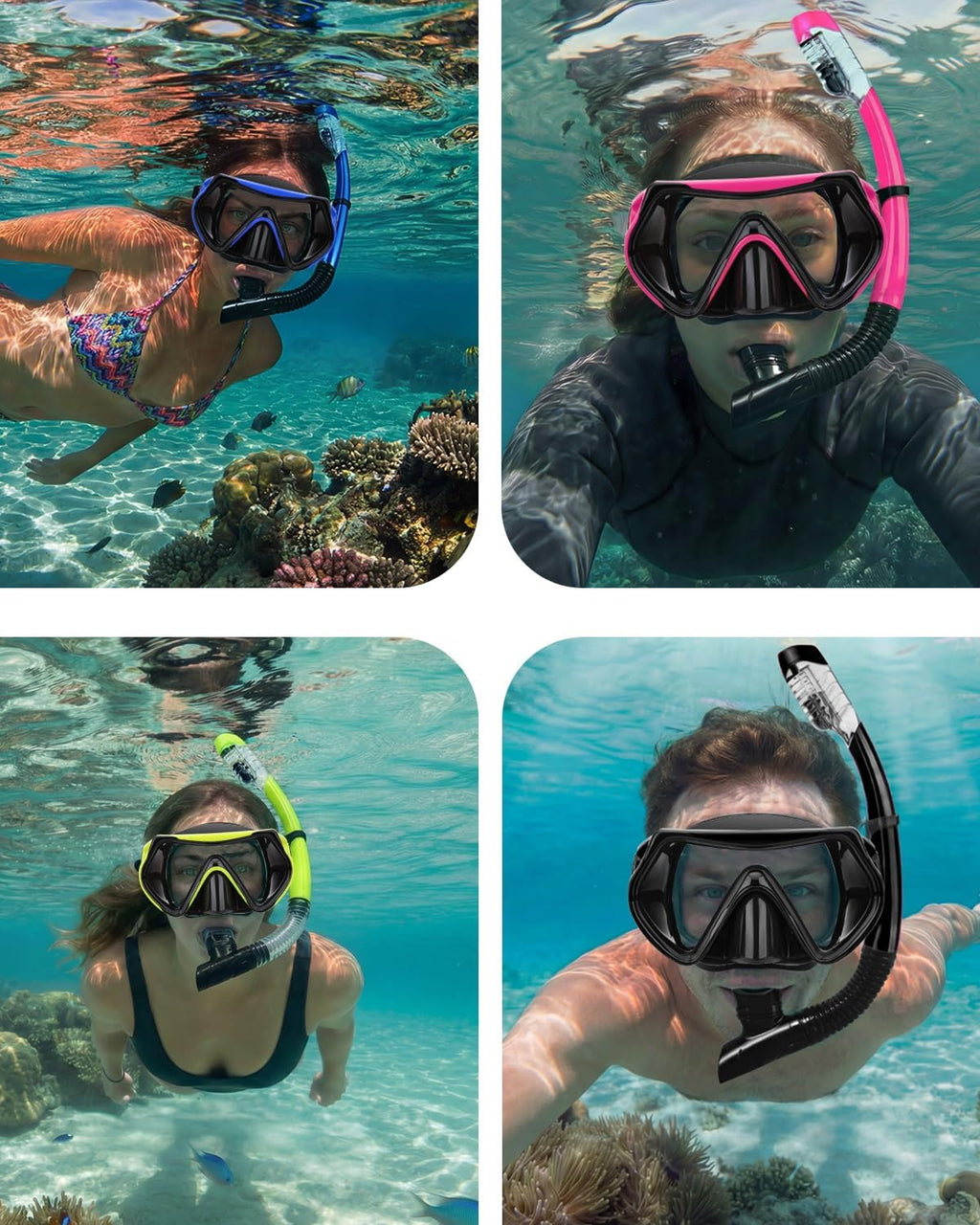 Snorkeling Gear for Adults, Dry Snorkel Mask Set, Scuba Diving Snorkle mask Set Adult, Panoramic Wide View Anti-Fog