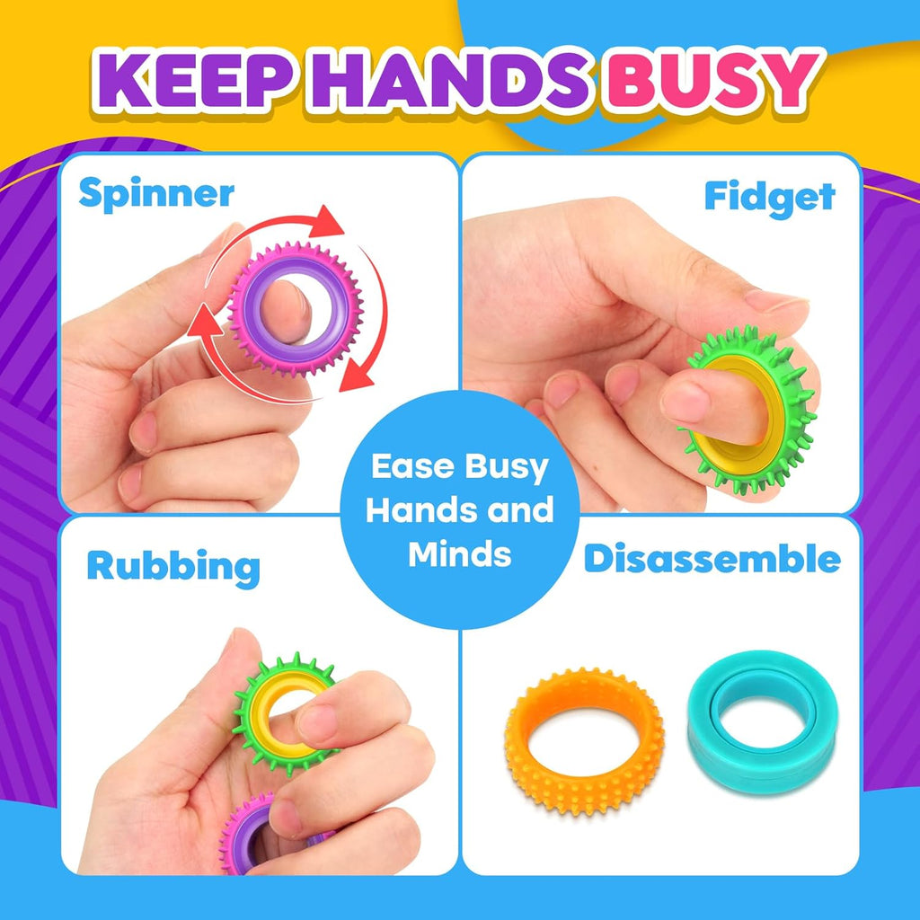 Fidget Toys Sensory Rings for Kids: 12 Pack Finger Spinner Rings - Texture Stress Toys for Kids Autism Calming - Fun