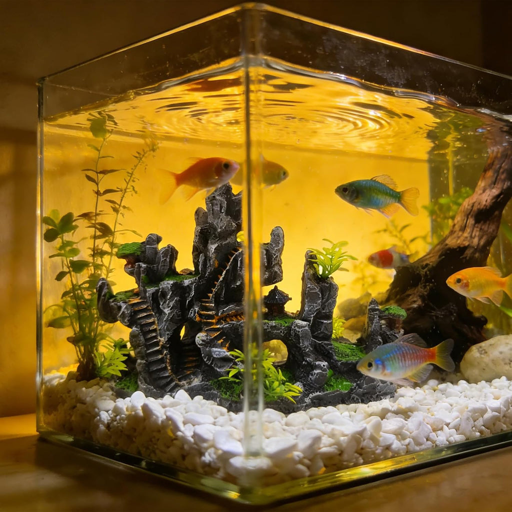 Aquarium Ornaments View Mountain,Fish Tank Decorations Resin Rock Landscape Artificial Stone Aquarium Decor with