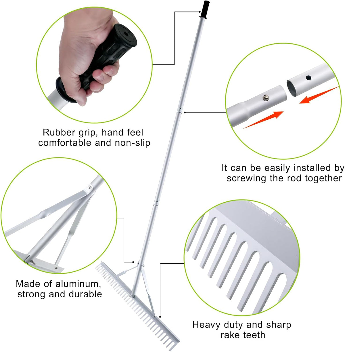 36 Inch Aluminum Landscape Rake | Garden Rake, Heavy Duty, Metal Construction, Loosening Soil