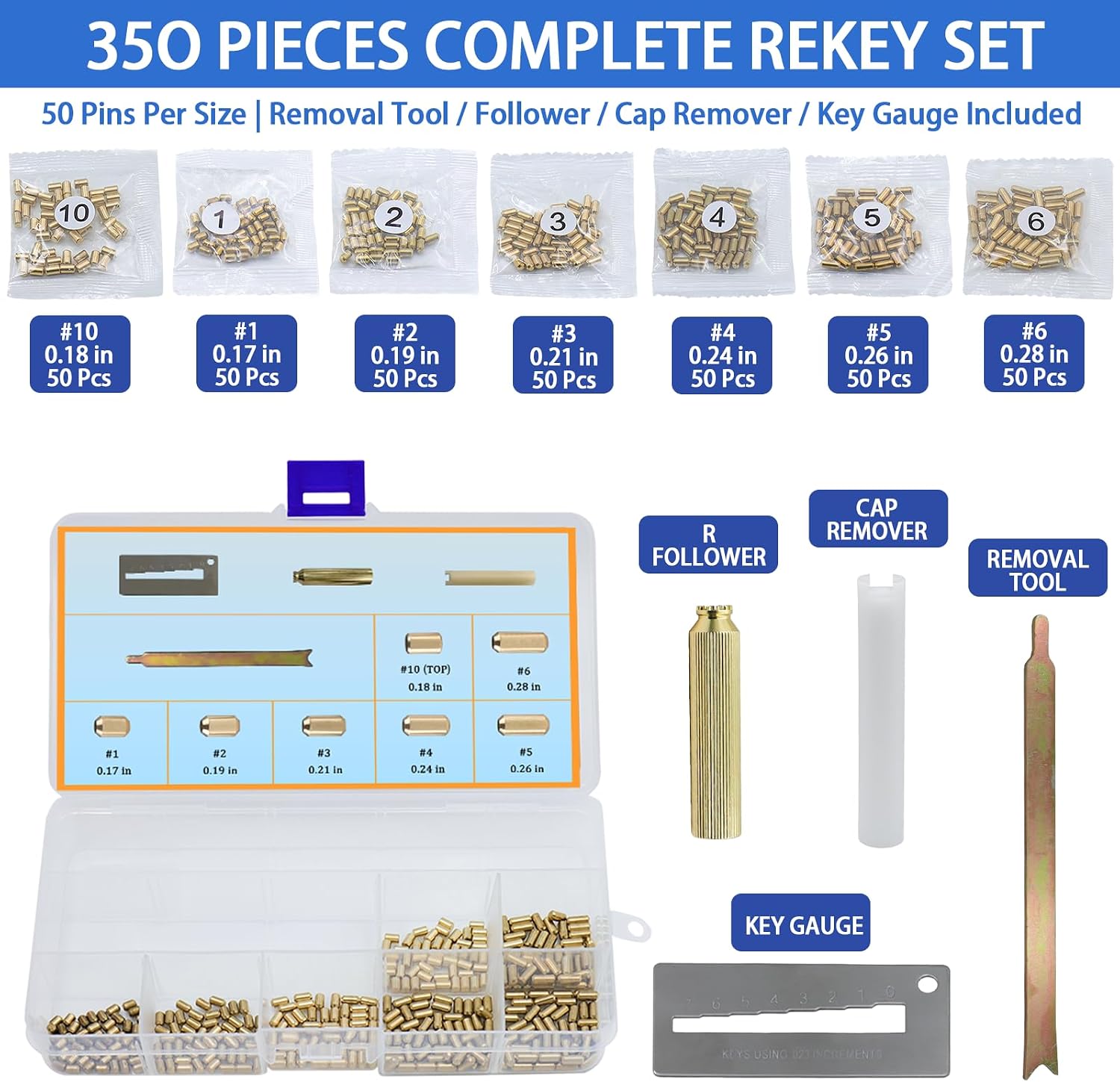 Keyway Rekey Kit for Kwikset Locks (1-6, 50 Each) | DIY Lock Rekeying Set Include 4-Tool & Brass Bottom Pins for Home