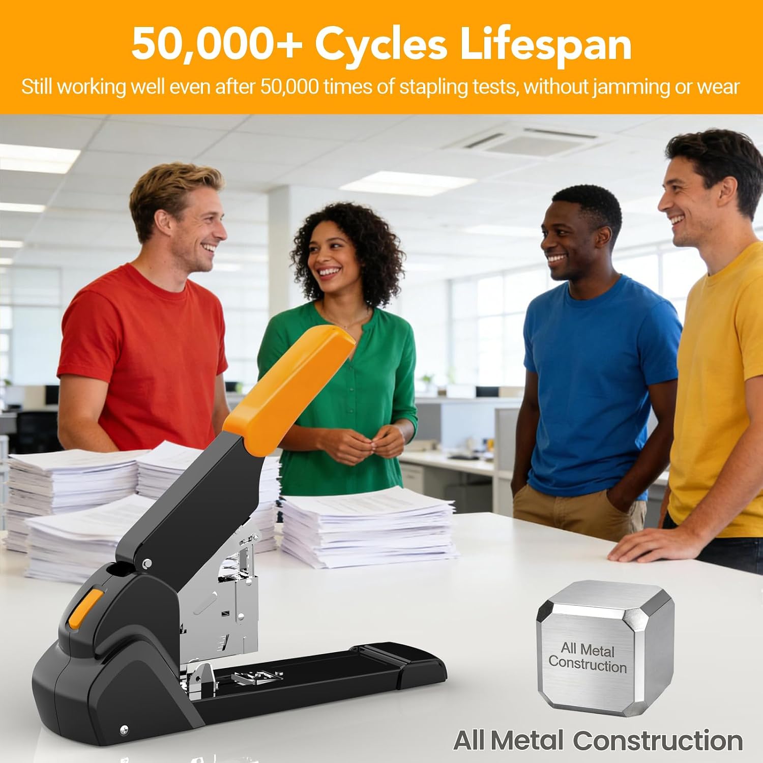 Heavy Duty Stapler 220 Sheets, Large Staplers for Desk with 7000 Staples, 60% Reduced Effort, 50,000+ Uses, Jam Free