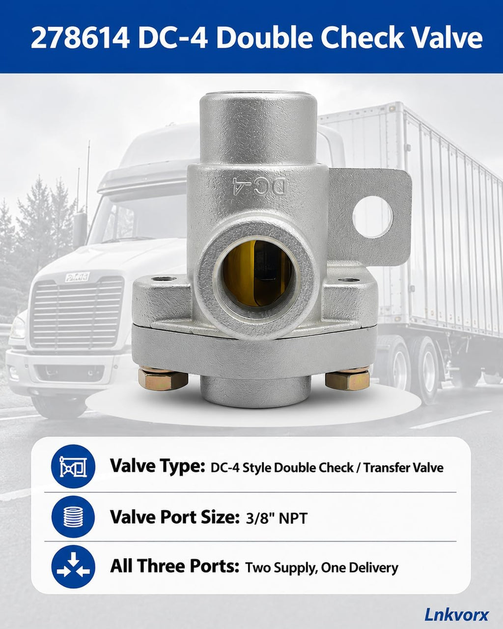 278614 DC-4 Double Check Valve, 3/8 in NPT, Compatible with Bendix