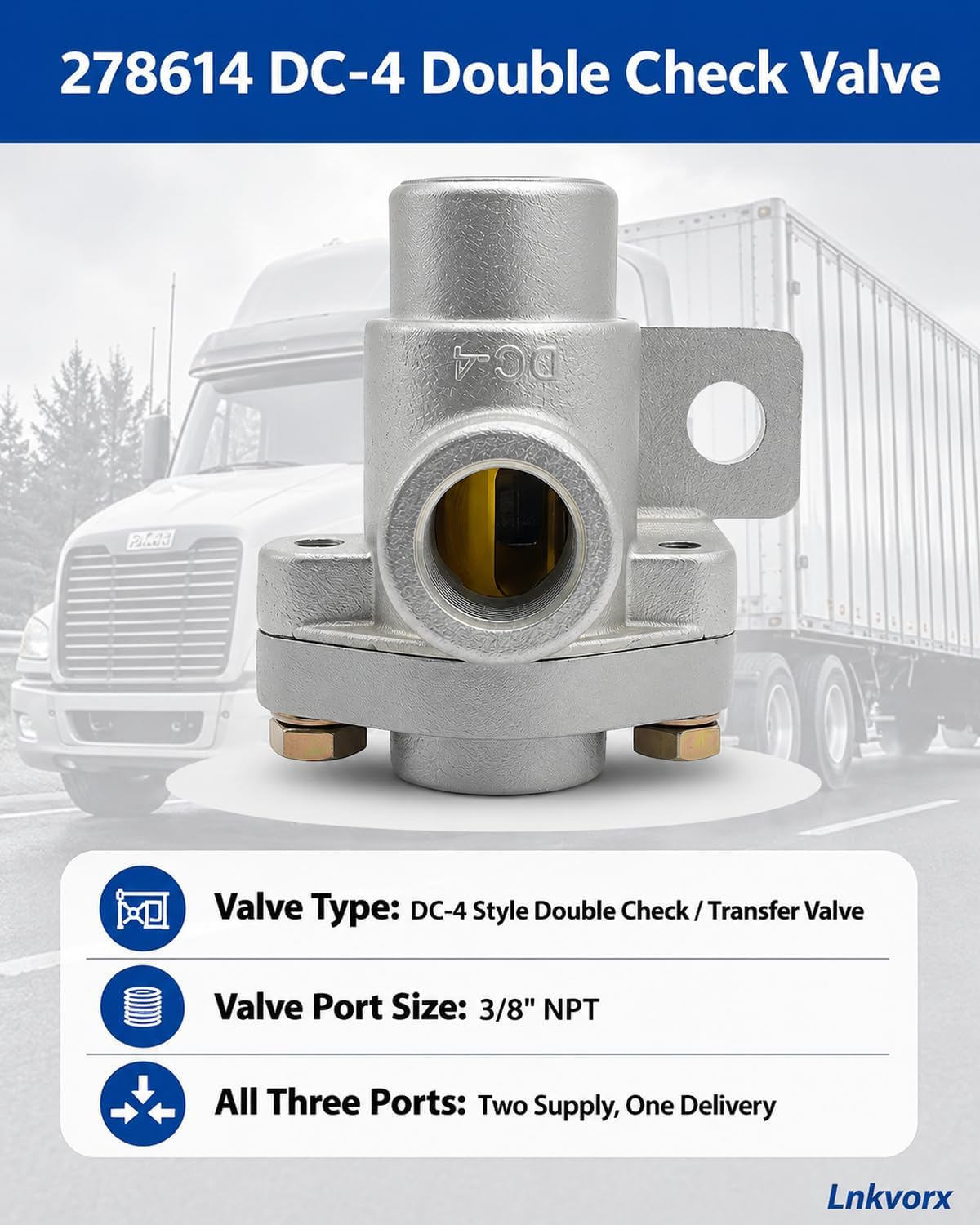 278614 DC-4 Double Check Valve, 3/8 in NPT, Compatible with Bendix