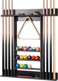Pool Cue Rack Wall Mount For 8 Cues, Balls & Billiard Accessories Storage | 100% Solid Pine Wood Pool Stick Holder