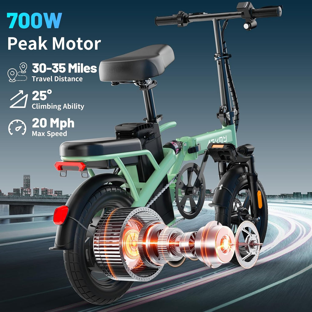 Folding Electric Bike for Adults and Teens, 14" E Bike for Daily Commuting | Electric Bicycle with 700W Peak Motor