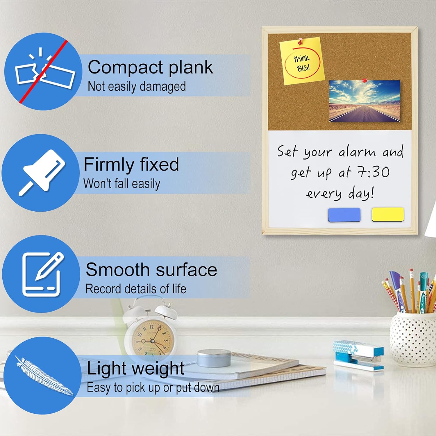 Dry Erase Cork Board 16.5"x12.6", Notice Pin Board, Memo Board, Vision Board, Bulletin Board for Office, Classroom or