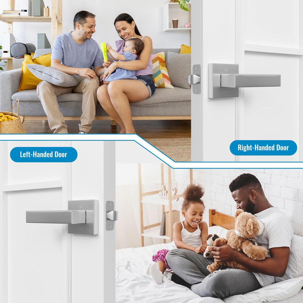 2 Pack Interior Passage Door Levers Keyless Handles Satin Nickel