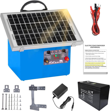 20-Mile Solar Electric Fence Charger, 0.5J 24H Solar Powered Electric Fence with 7.5W Solar Panel &7Ah Battery,Up to