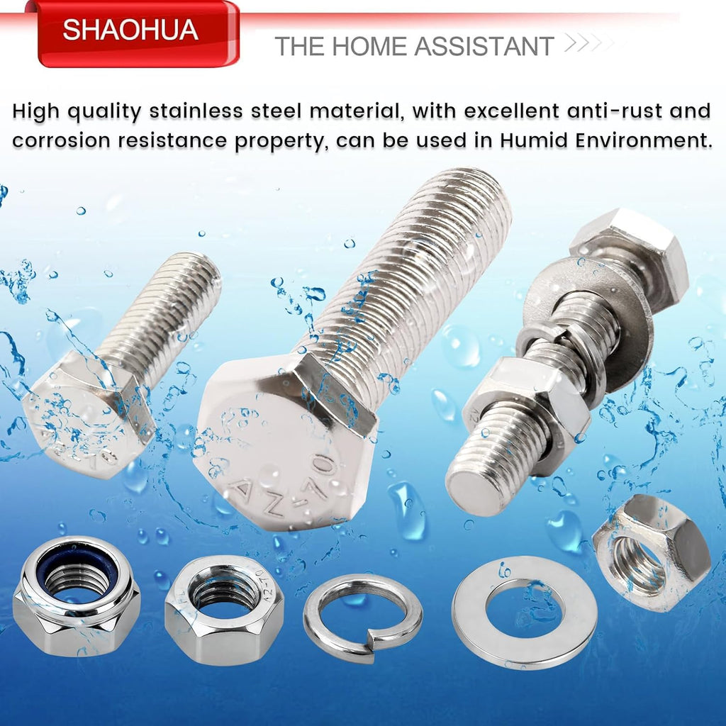 M3/M4/M5/M6/M8/M10/M12 Metric Bolt Assortment Kit, 304 Stainless Steel Heavy Duty Flat Hex Head Screws Bolts and Nuts