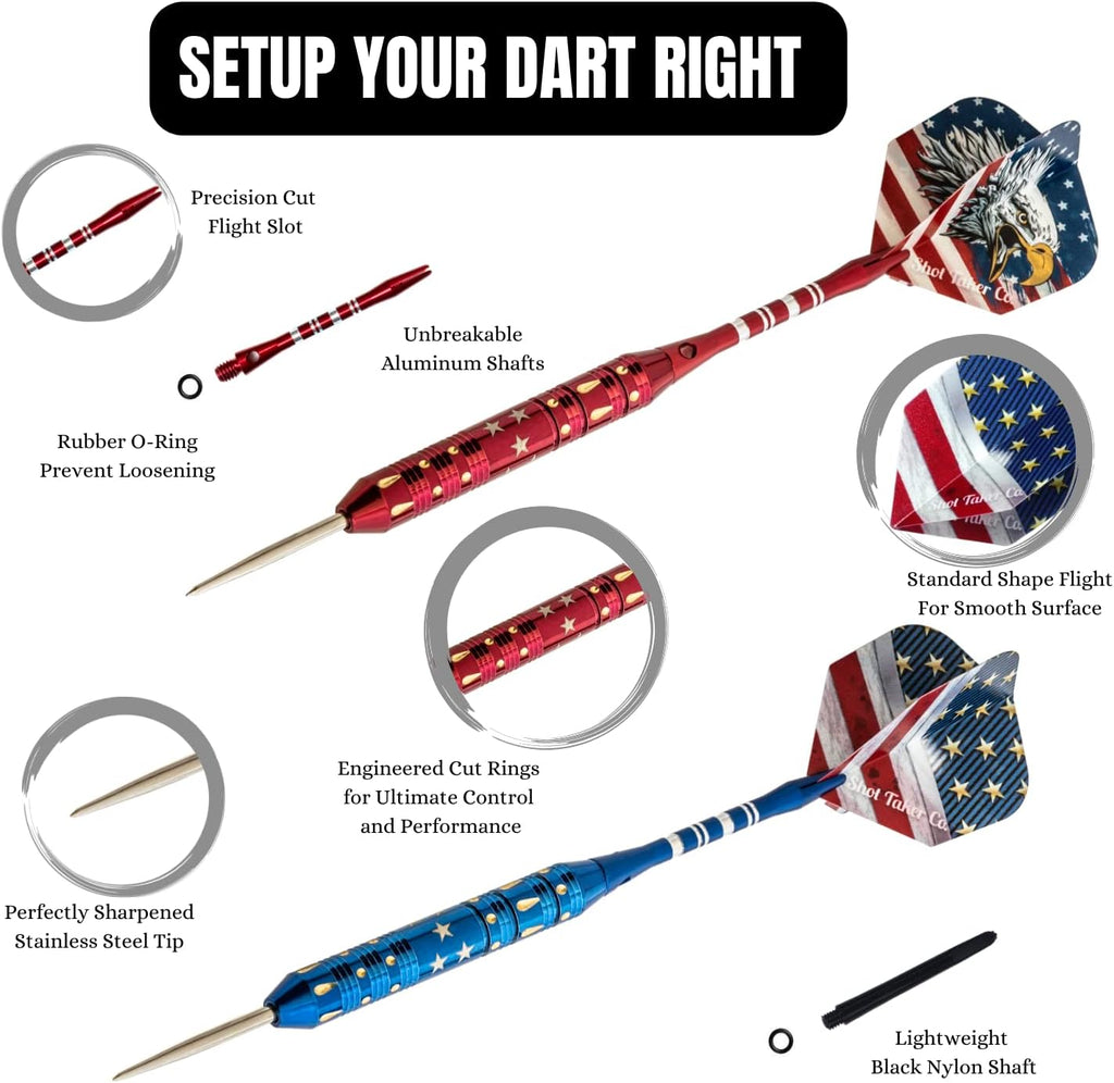 Steel Tip Darts Set - Professional Darts Steel Tip for Dartboard - Includes Brass Barrels + Plastic & Aluminum Shafts