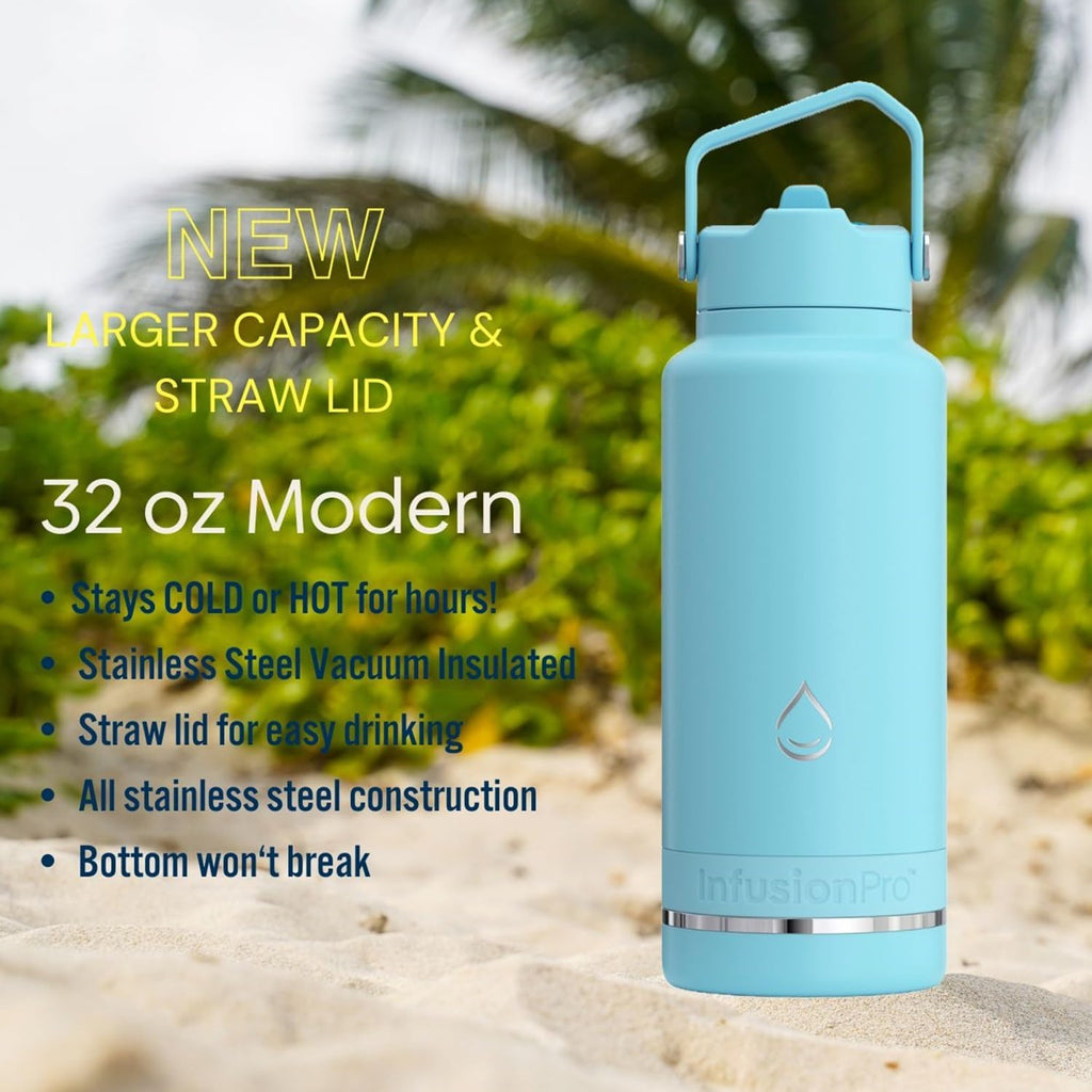 Fruit Infuser Water Bottle with Straw Lid (32 oz) Stainless Steel Vacuum Insulated : 50 Recipe Fruit Infusion eBook :