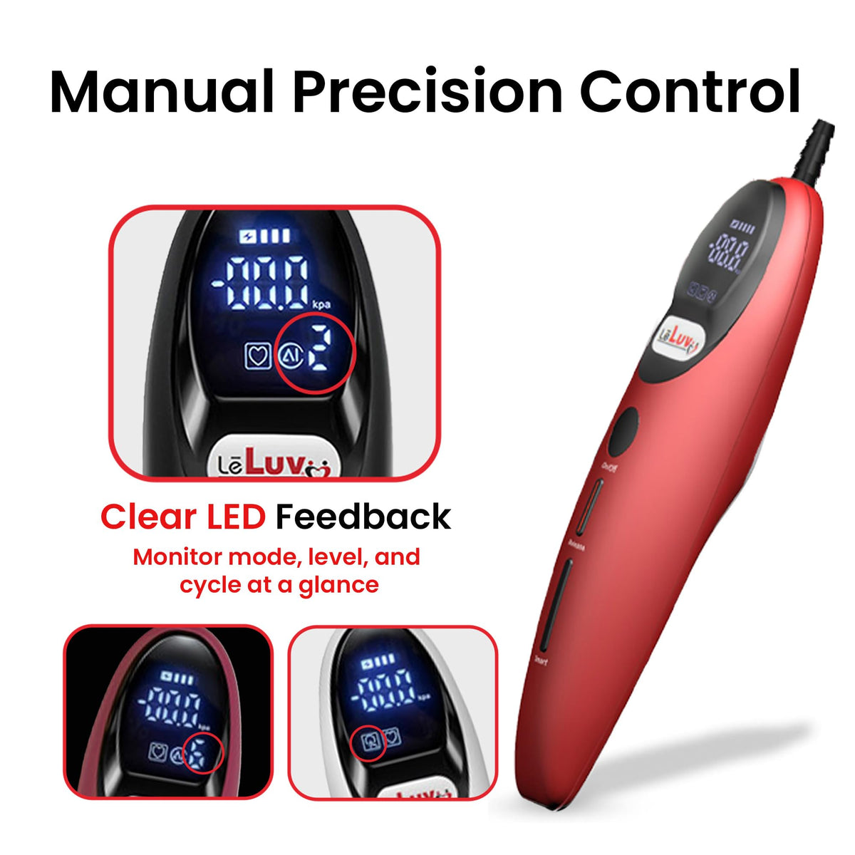 LeLuv Magna LCD Electric Vacuum Pump Controller, 6 Smart Modes, Red