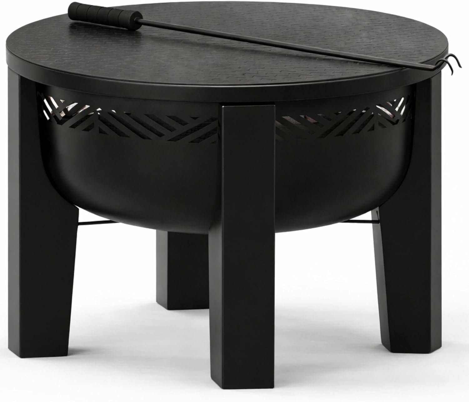Fire Chief Wood Burning Fire Pit with Tabletop Lid, 26 Inch Outdoor Fire Pit Table for Patio, Deck and Backyard