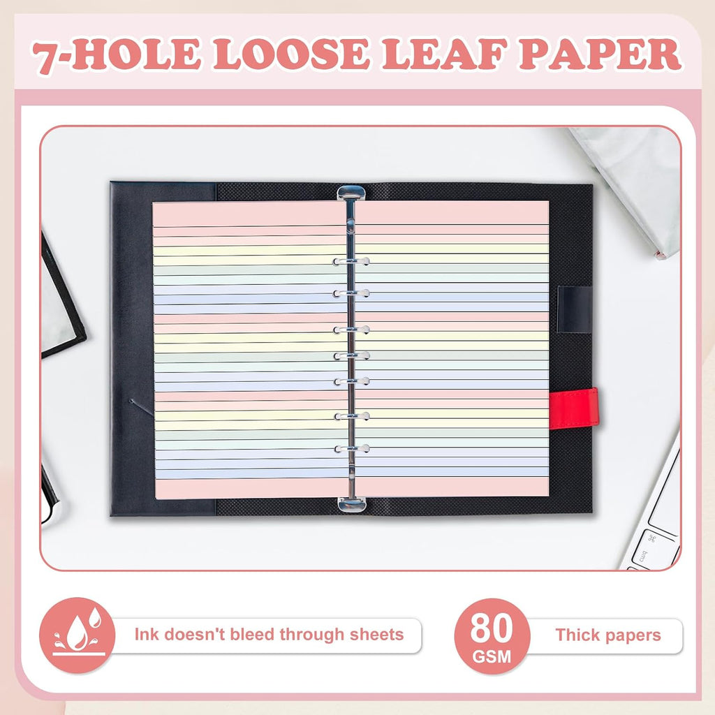 Colored Loose Leaf Paper 5.5" x 8.5" 7-Hole Lined Filler Paper College Ruled Notebook Refill Pad Pastel Colored Lined