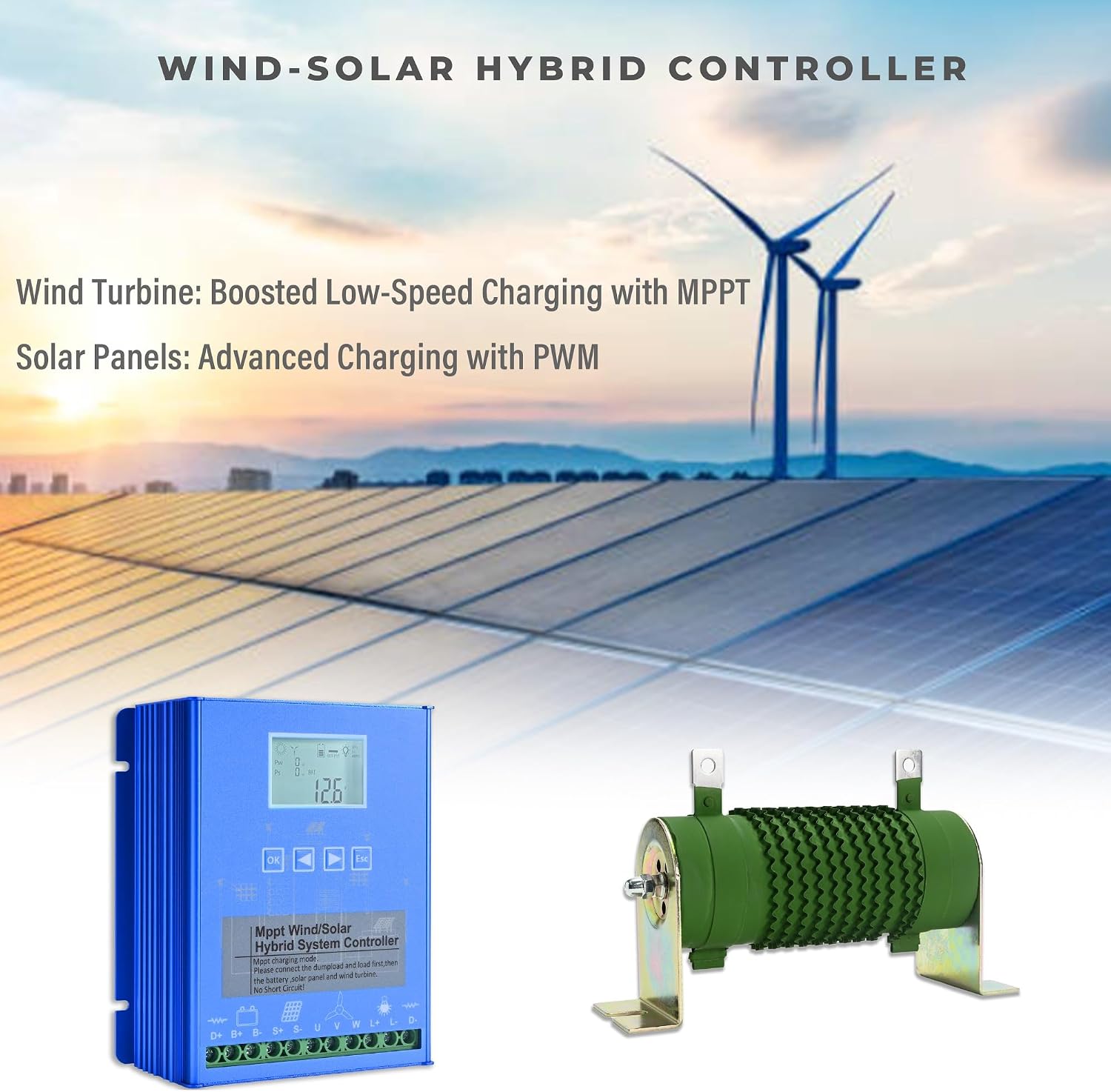 Wind Solar Hybrid Charge Controller, 1400W Wind and Solar Charge Controller, Auto 12V/24V Battery Off Grid Controller