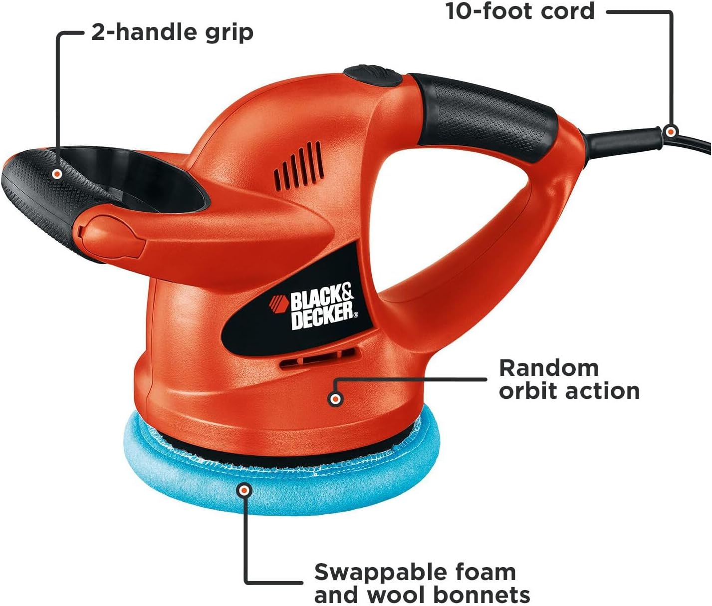 BLACK+DECKER 6" Buffer Polisher, Orbital Car Polisher with Wool and Foam Bonnets (WP900)