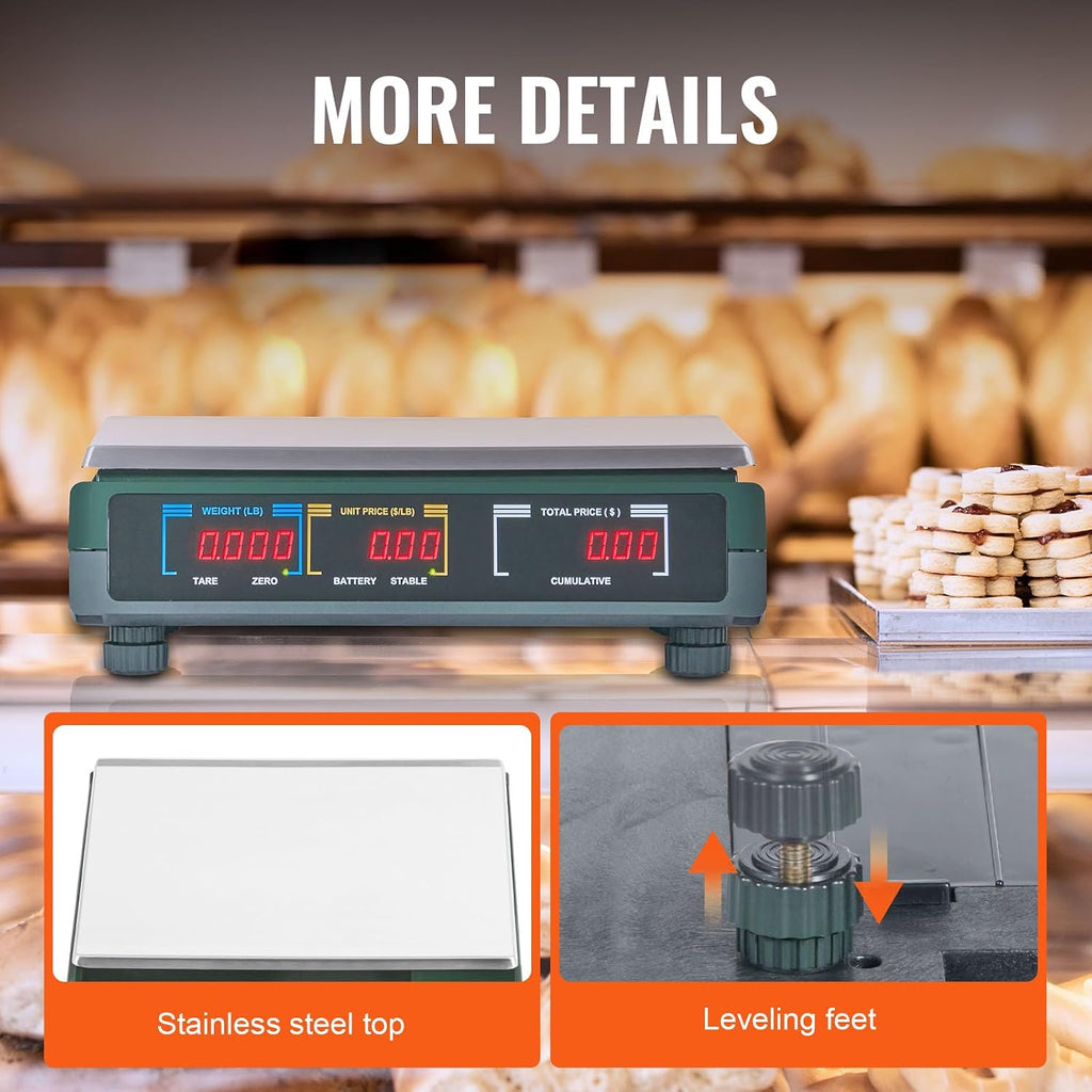 Digital Price Computing Scale 66 LB Weight Scales, Connectable to a Label Printer, Commercial Grade Dual LCD Display