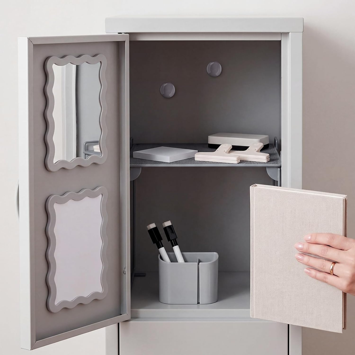 12 Pcs Gray Locker Accessories Kit with Locker Shelf Magnetic Mirror Magnetic Pen Holder Whiteboard Marker Eraser