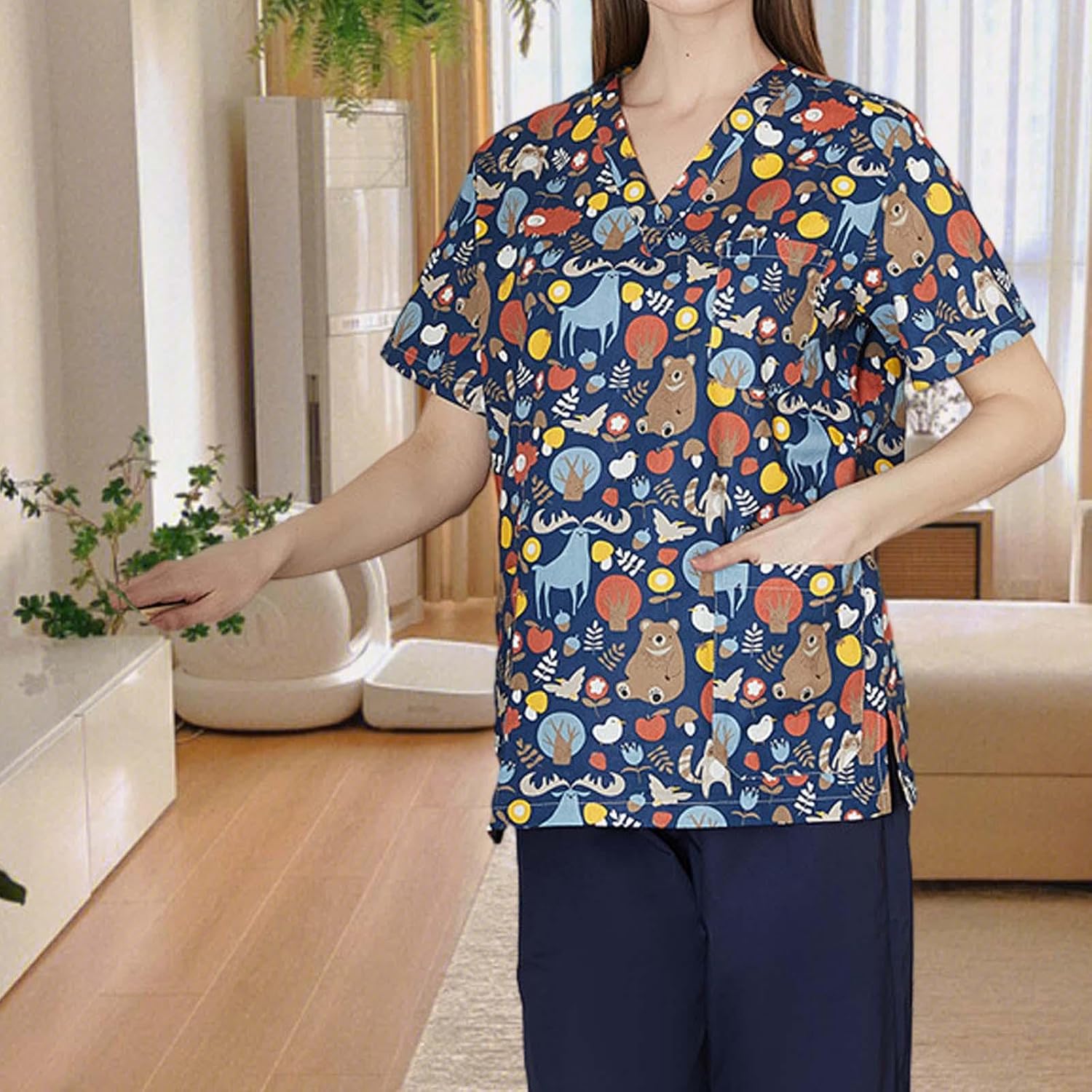 Nursing Scrubs Tops Women Uniform Scrub Top Shirt V Neck Short Sleeve with Pockets Stretch Breathable Washable