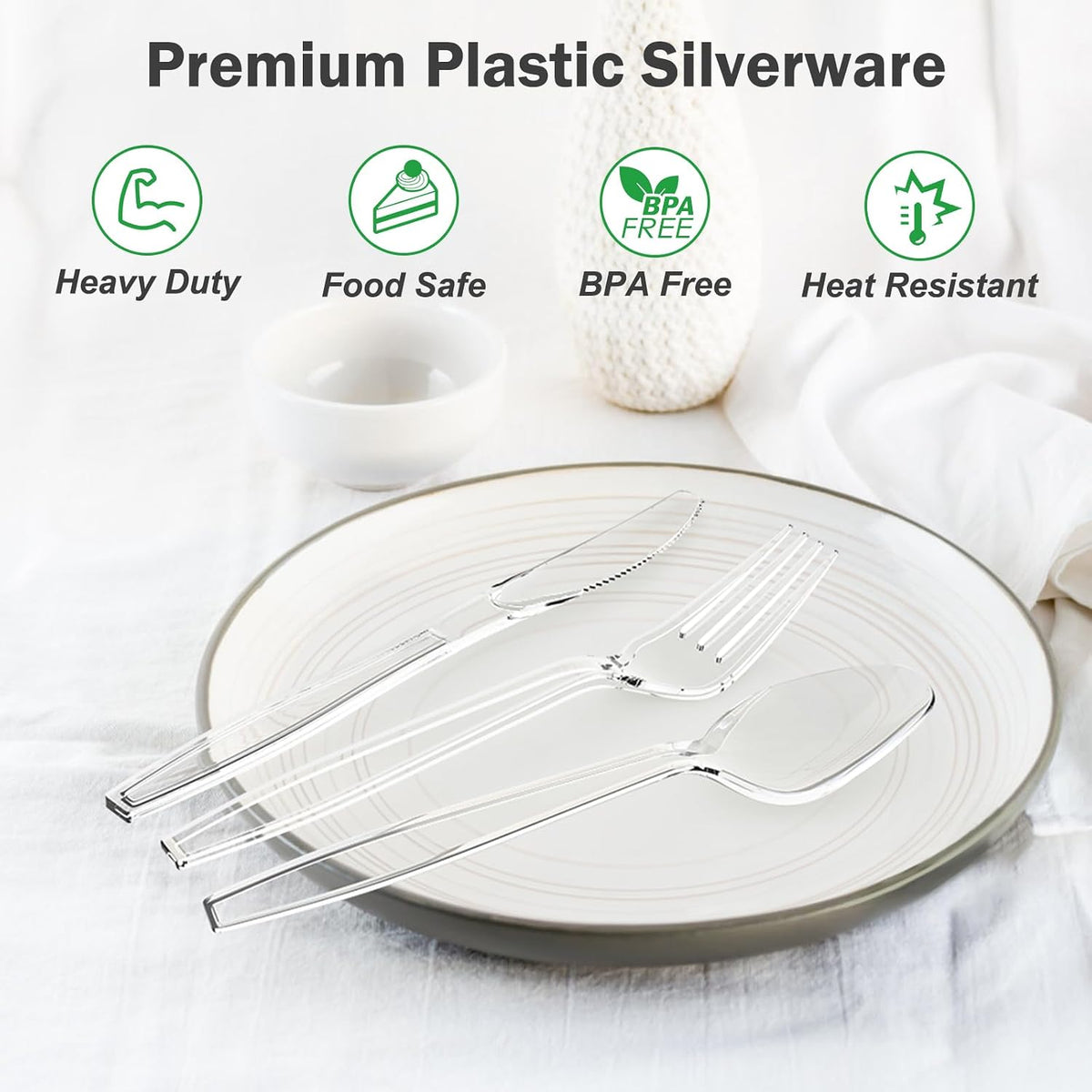 360 Count Extra Heavy Duty Clear Plastic Forks and Spoons
