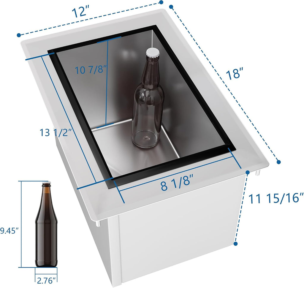 HARDURA Drop-in Stainless Steel Ice Bin