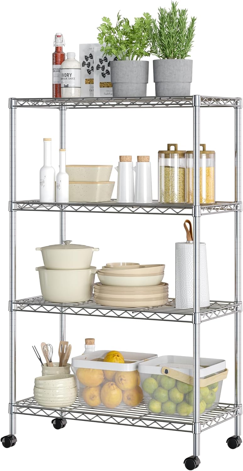 4-Tier Steel Wire Shelving, 30" W x 14" D x 49.5" H