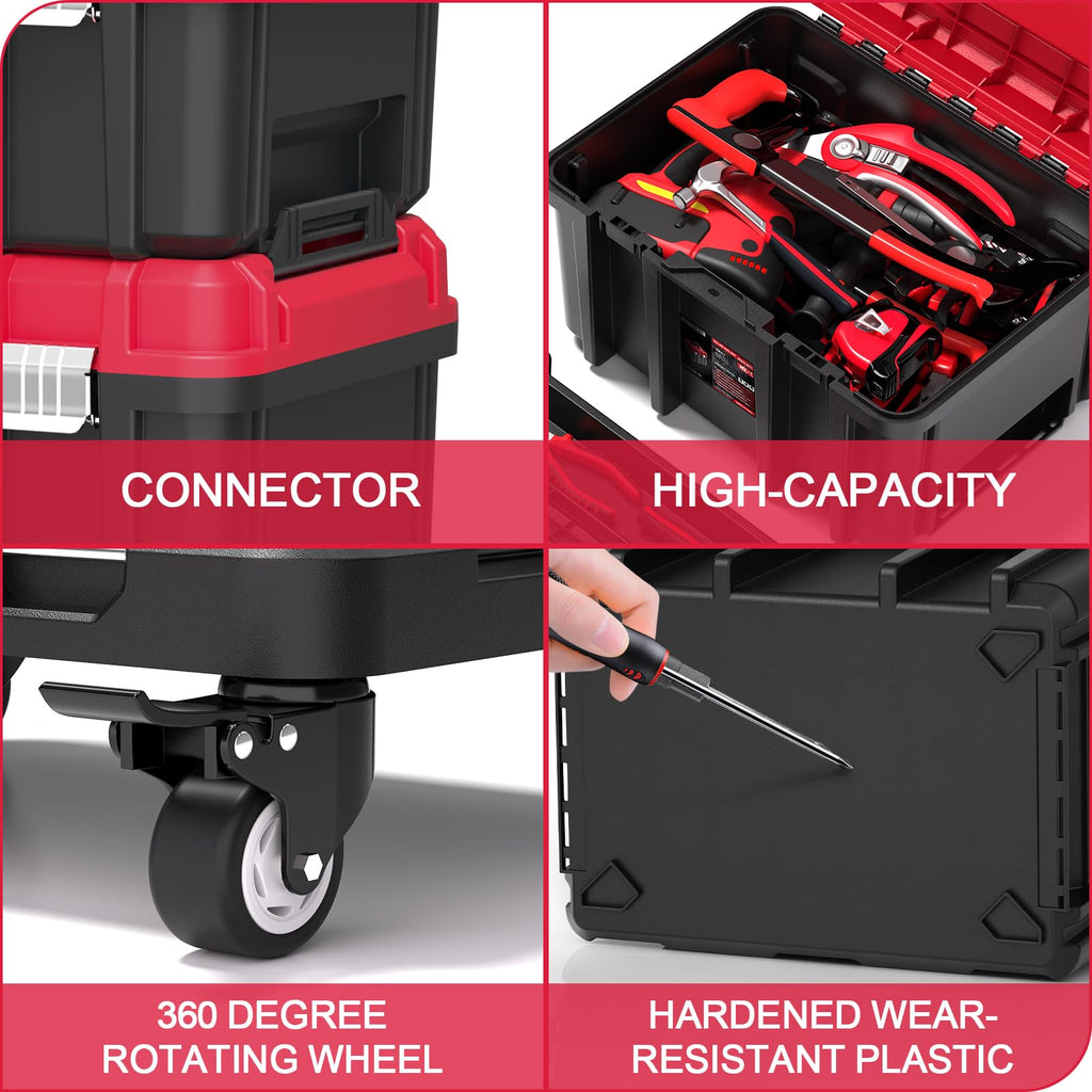 3-in-1 Stackable Rolling Tool Box with Wheels, Modular Tool Organizer