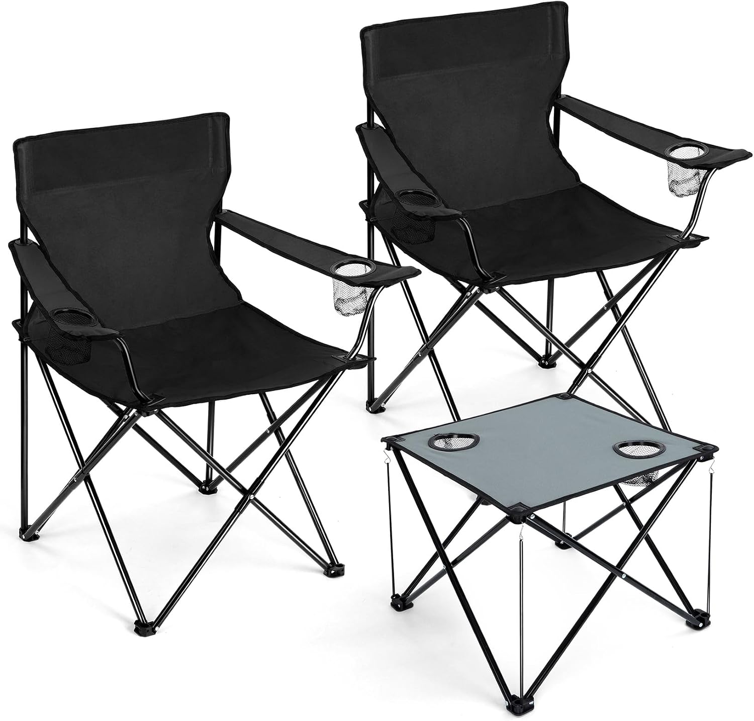 Camping Lawn Chairs & Table Set, Large Beach Chairs for Outside | Portable Folding Camp Chair for Adults, Heavy Duty