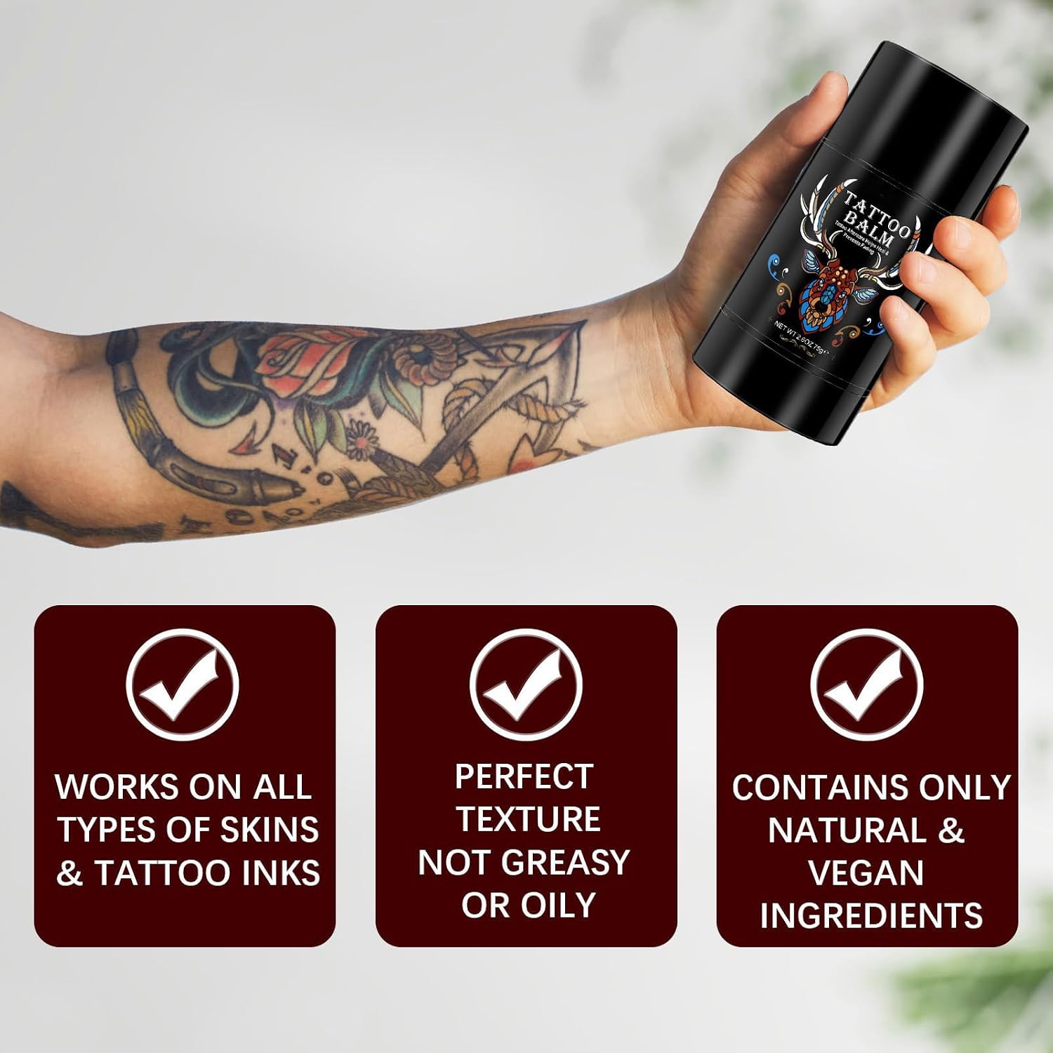 Tattoo Aftercare Butter Balm, 2.6 oz, Old & New Tattoo Moisturizer Healing Brightener for Color Enhance, Natural