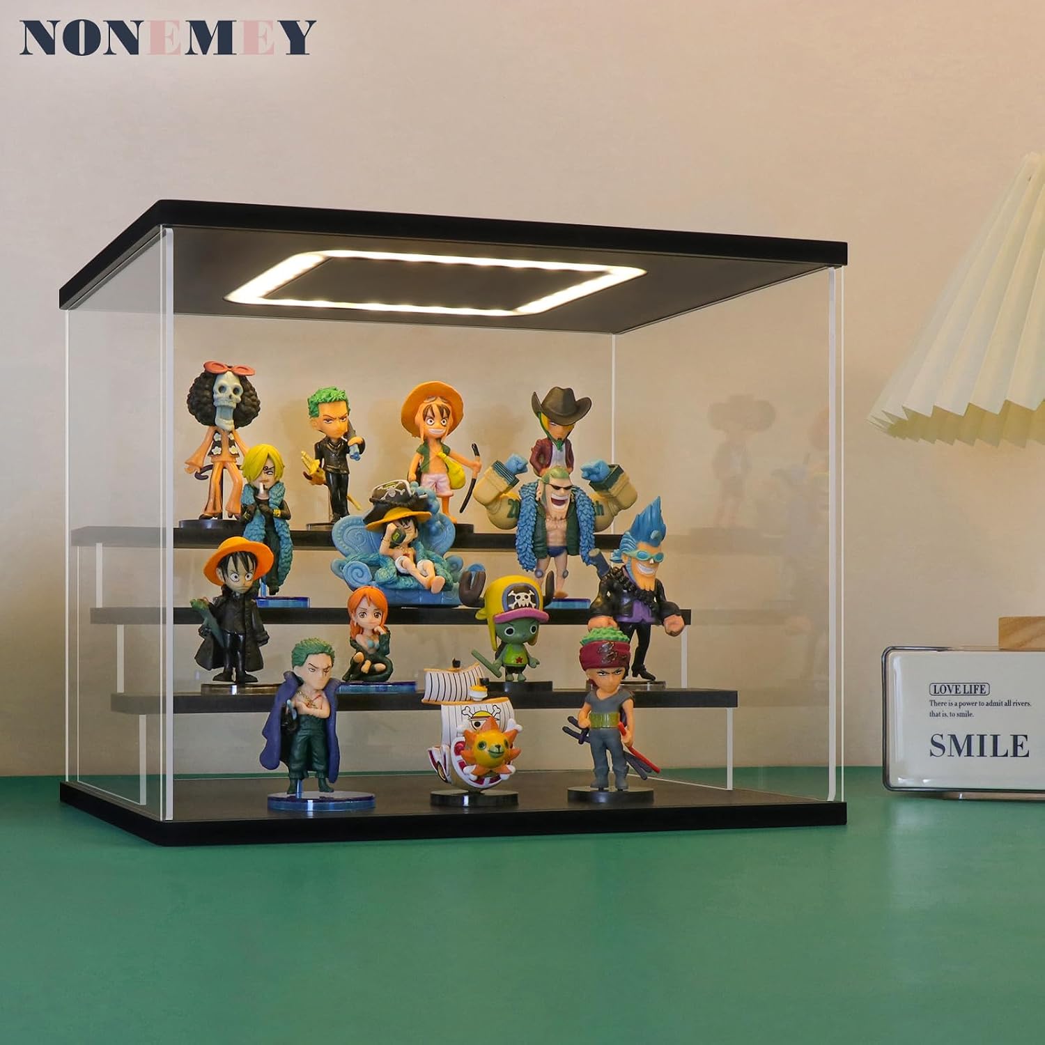 Acrylic Display Case with Light, Upgraded 3 Color Light & Adjustable Brightness Showcase ,4 Tier Dustproof Clear Toy