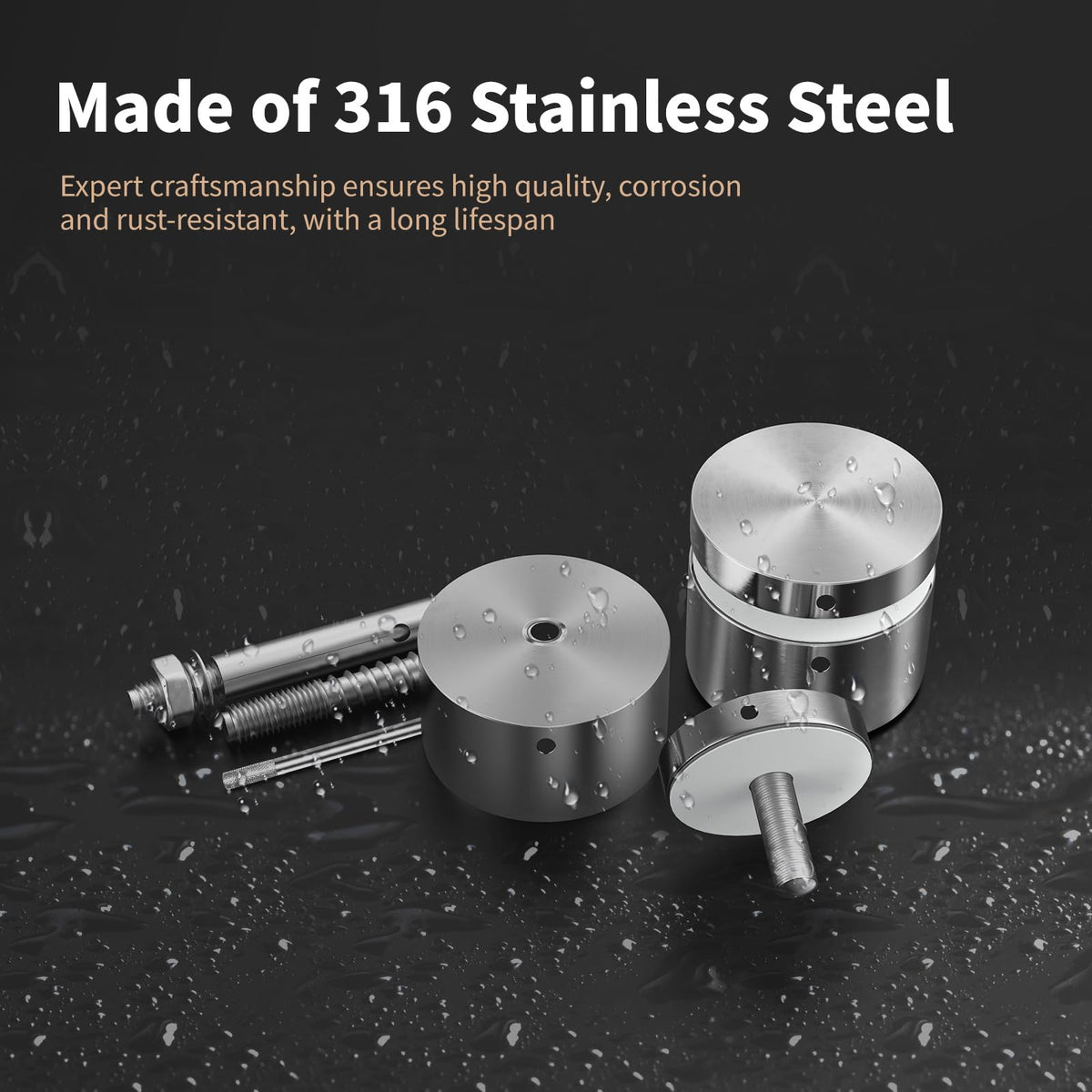 12 Pack 2"x2" SS316 Glass Railing Standoff Solid 1.3 lbs Brushed