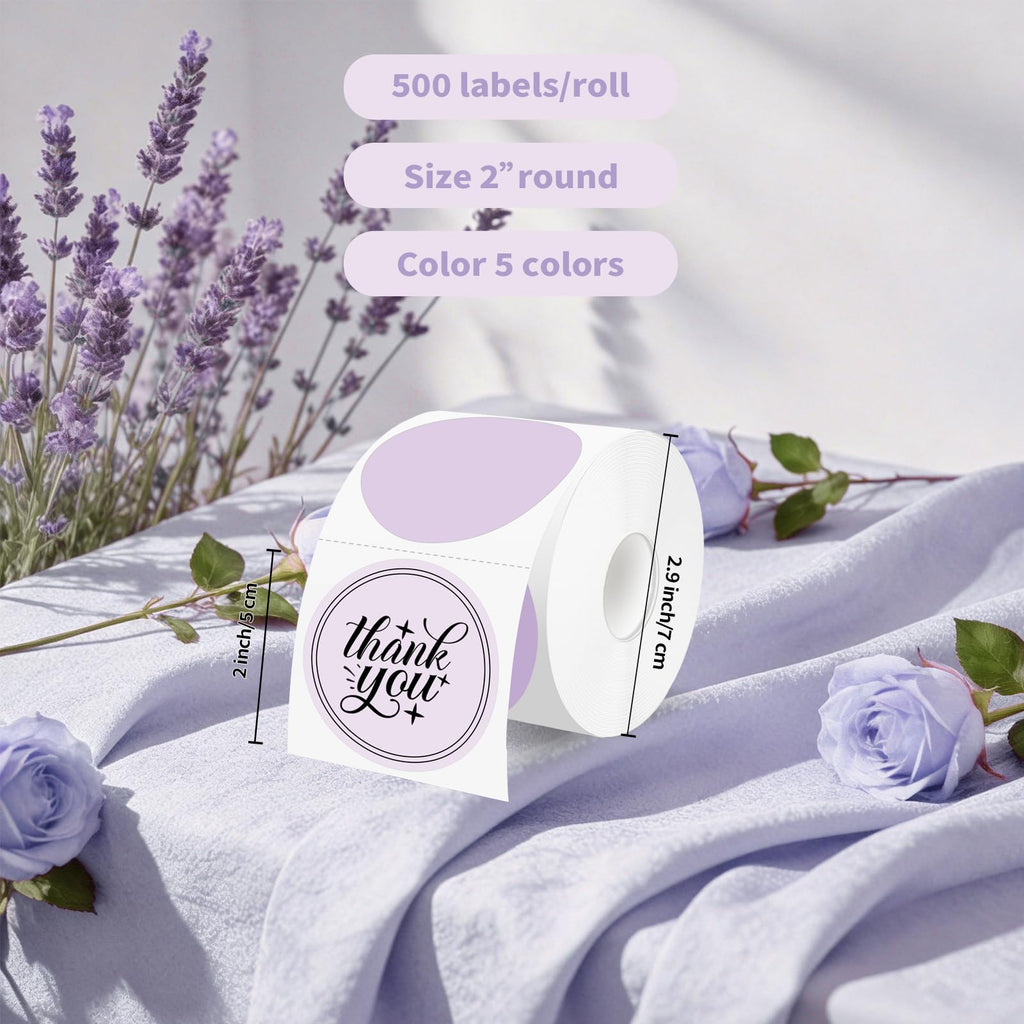 500 Labels/Roll 2" Purple Round Thermal Labels, Waterproof Circle Blank Thermal Sticker Compatible with Direct