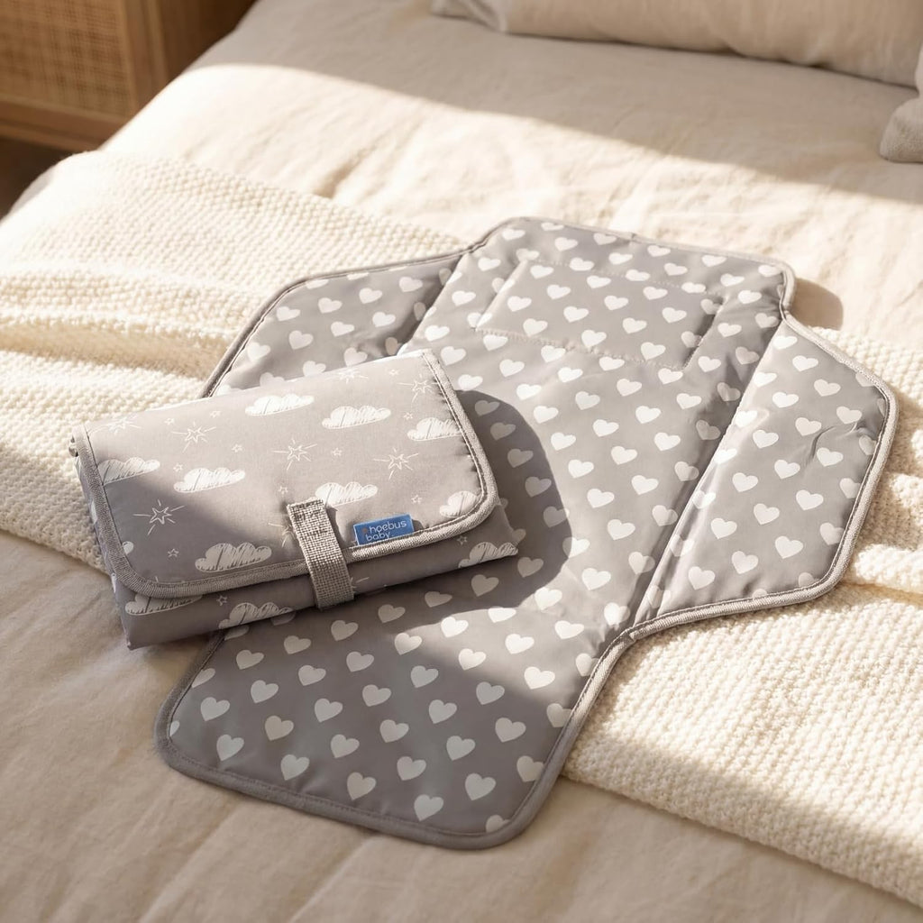 Baby Portable Changing Pad Travel - Waterproof Compact Diaper Changing Mat with Built-in Pillow - Lightweight &