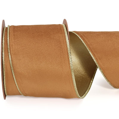 Gold Velvet Ribbon Wired 4 Inch x 10 Yards, Copper and Gold for Christmas Tree, Gift Wrapping, Wreath Bow, Outdoor