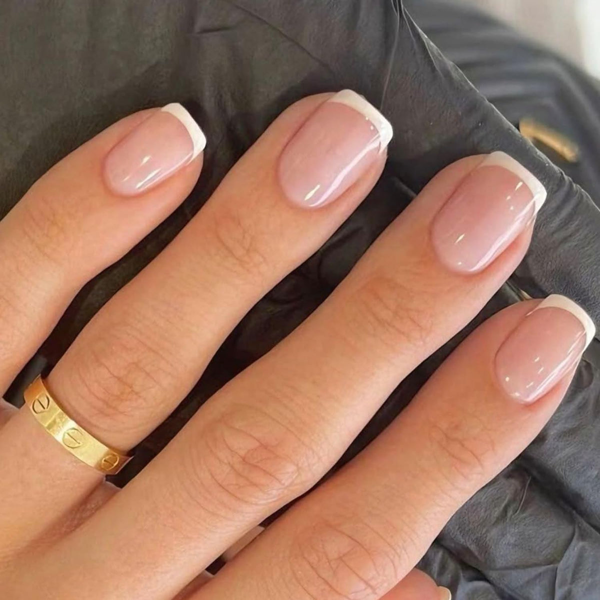 Extra Short Press on Nails, French Tips Squoval Fake Nails