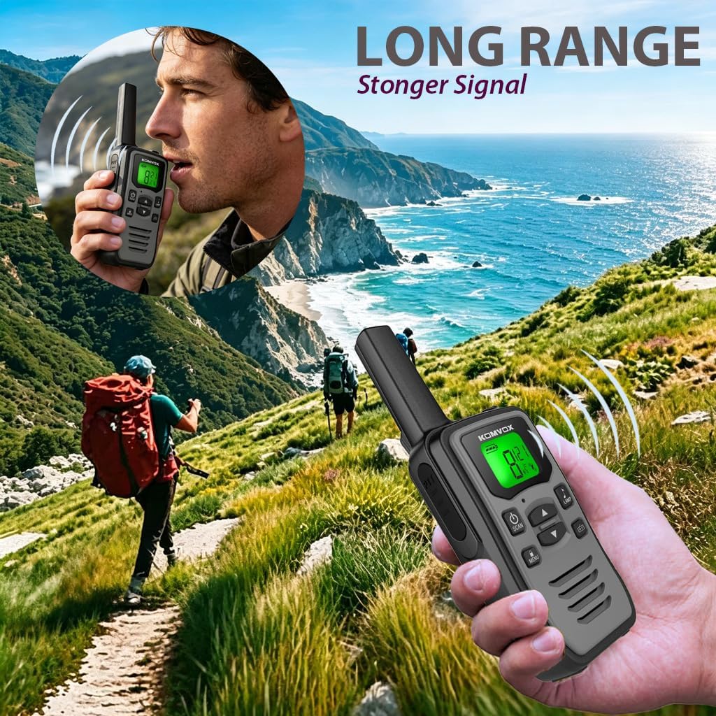 Gray Rechargeable Walkie Talkies for Adults, Long Range 36 Channels FRS GMRS Two Way Radios with NOAA Weather Alert