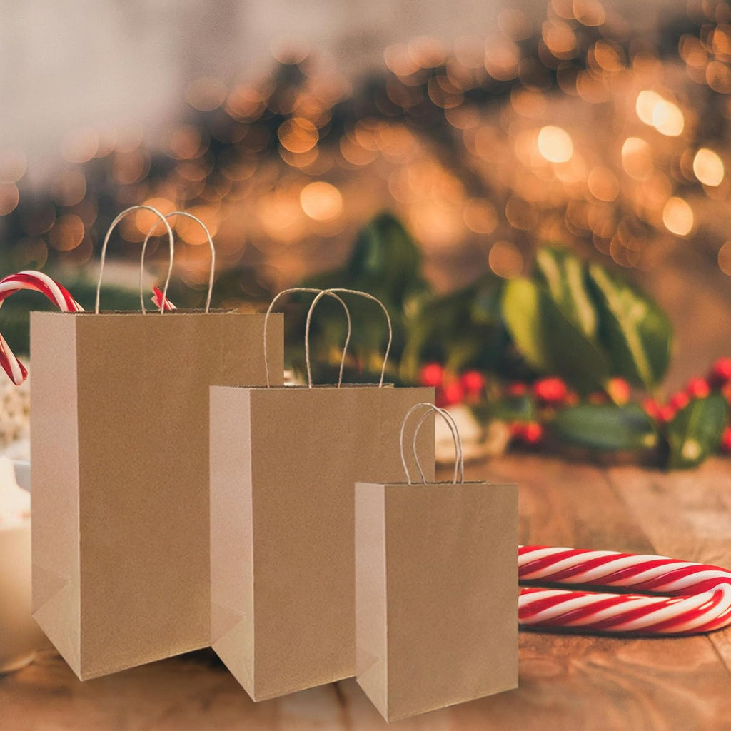 90-Pack Brown Kraft Paper Bags with Handles Bulk, Assorted Sizes Gift